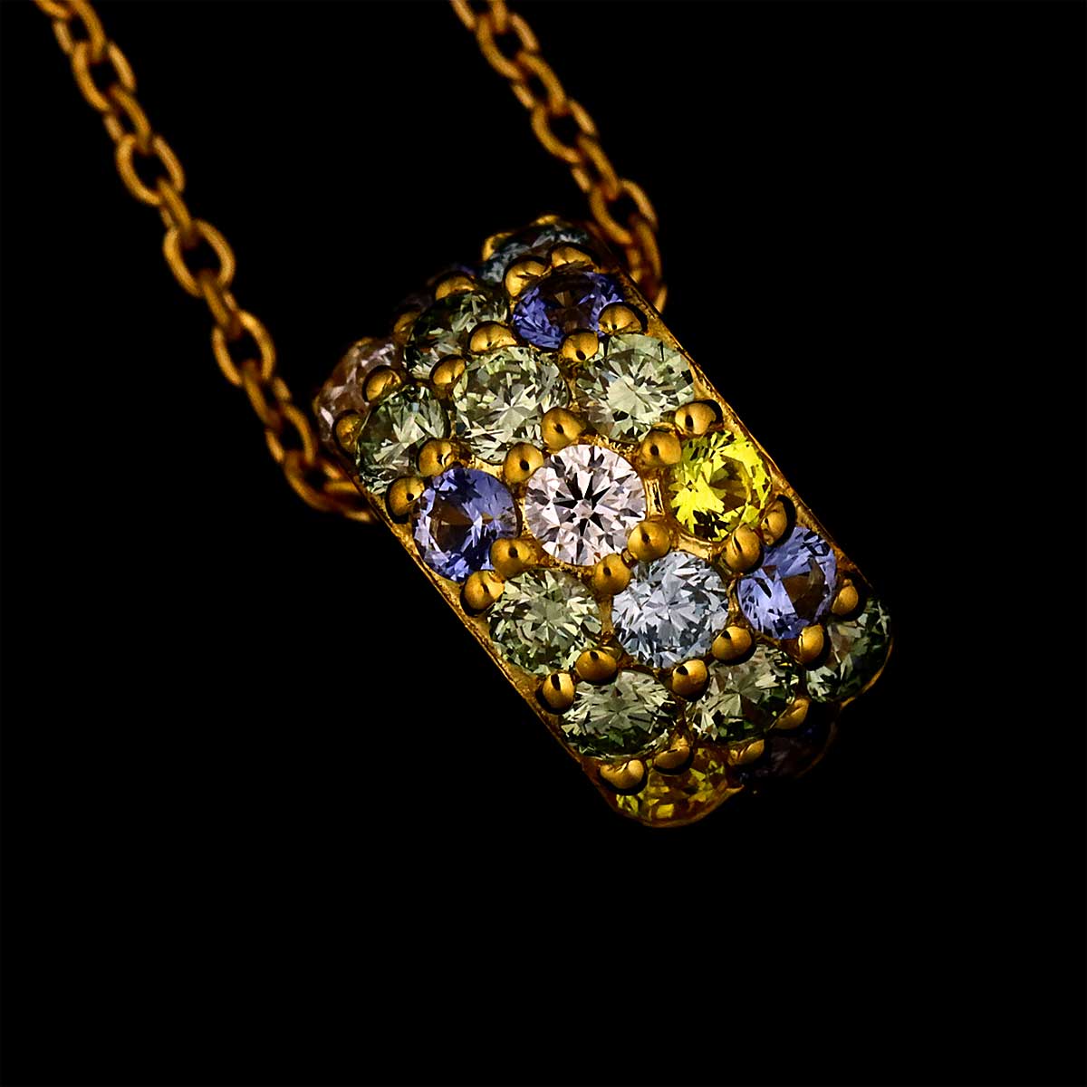 Diamond 0.03ct/0.03ct/0.15ct Sapphire Necklace 18K YG 750