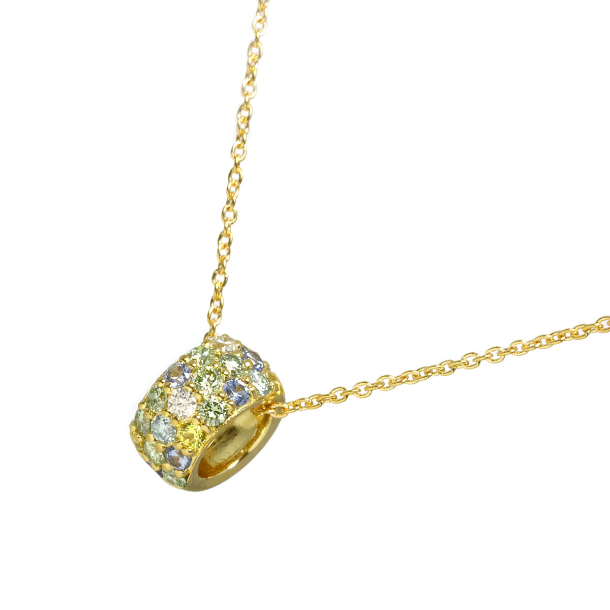 Diamond 0.03ct/0.03ct/0.15ct Sapphire Necklace 18K YG 750