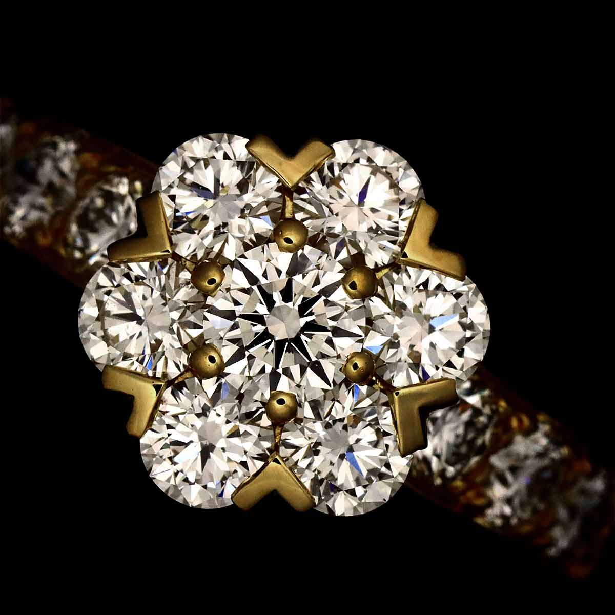 Fleurette Diamond Ring 18K YG 750 size48 4.5(US)