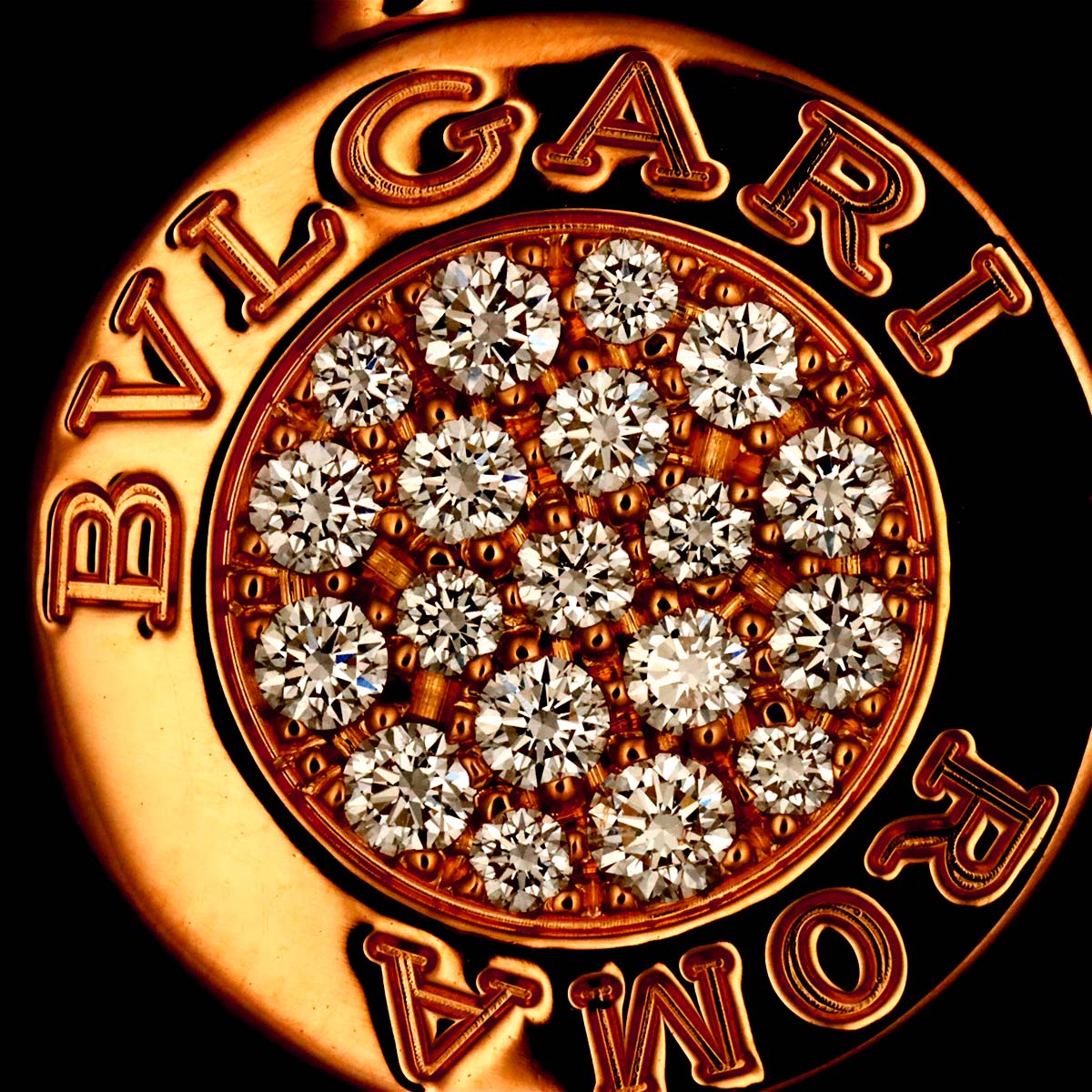 BVLGARIBVLGARI Pave Diamond Onyx Necklace 18K Pink Gold 750