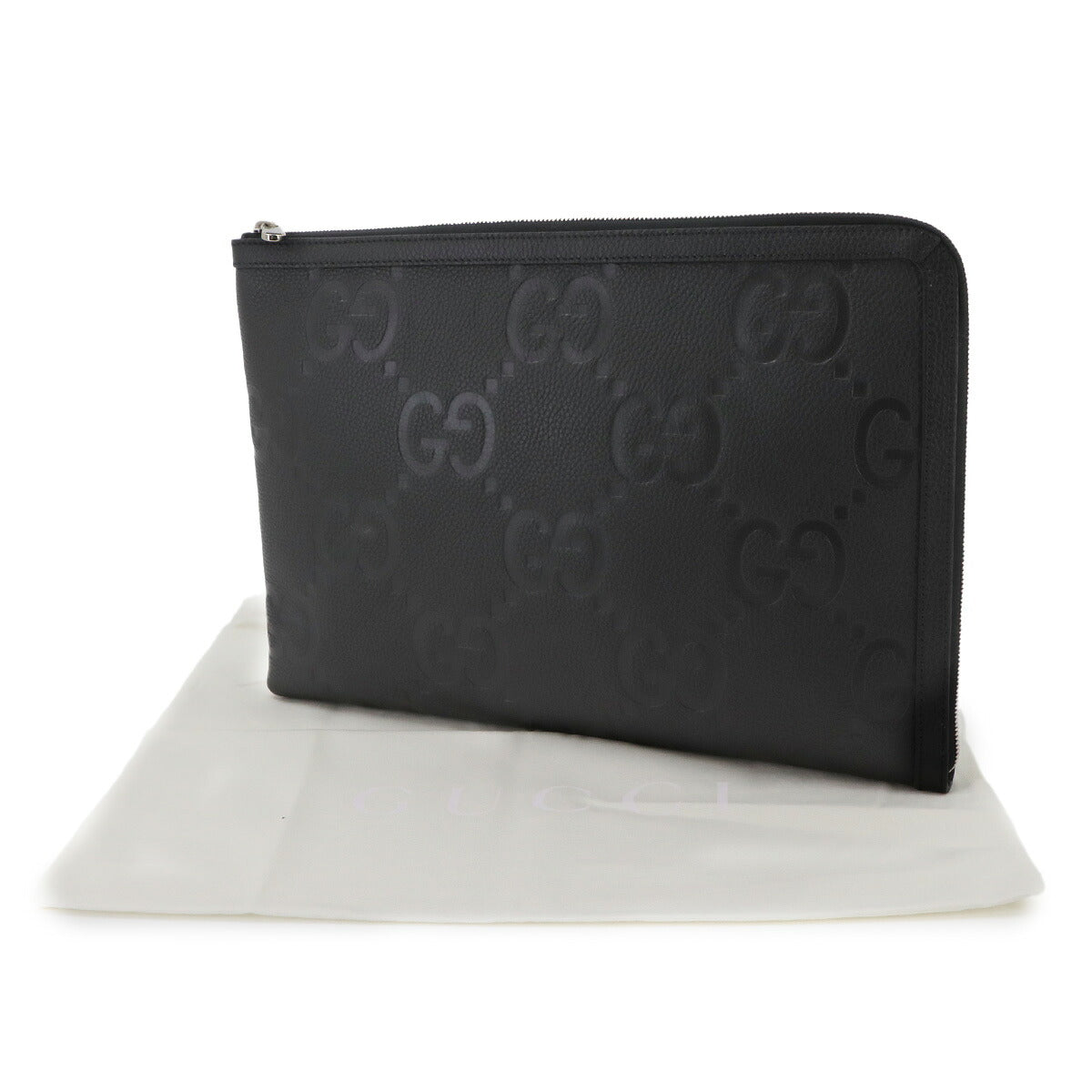 Jumbo GG Document Case Clutch Bag Leather Black 792262