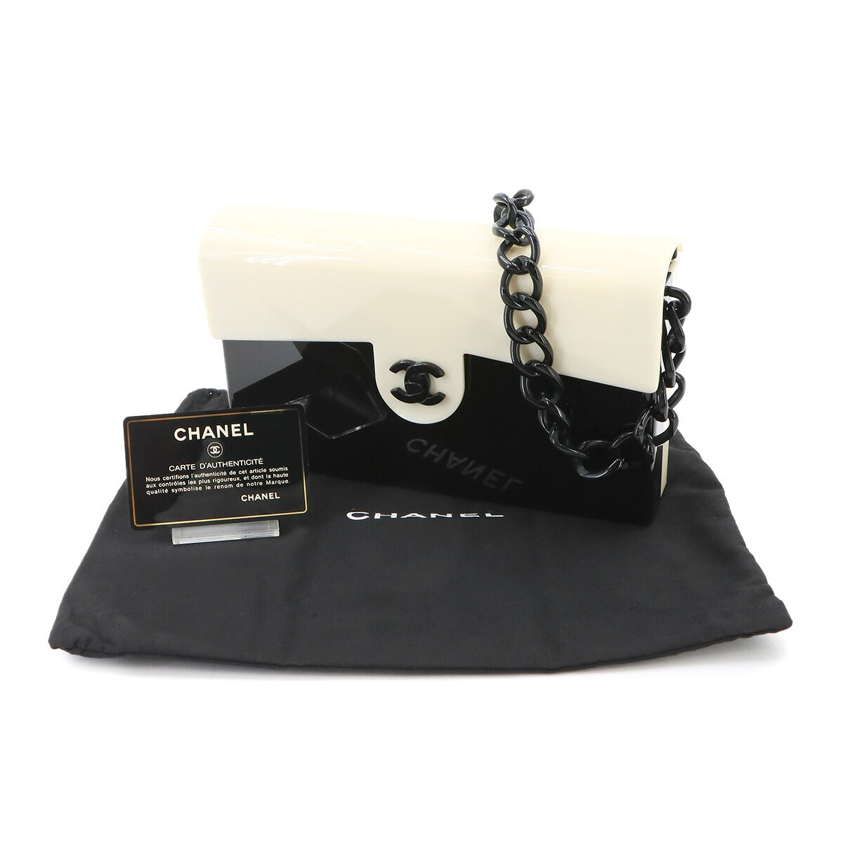 Chain Shoulder Bag Plastic Black White Vintage Purse