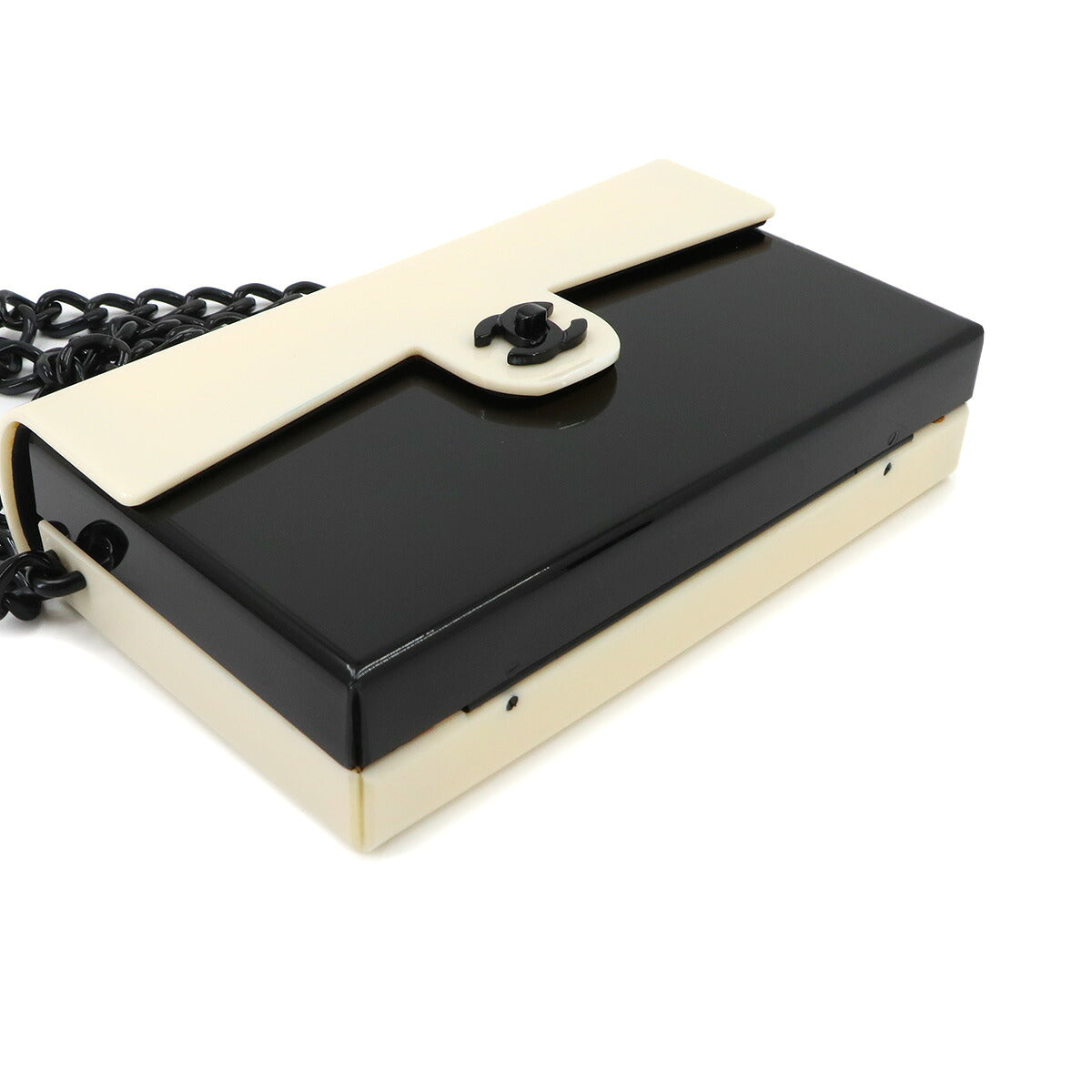 Chain Shoulder Bag Plastic Black White Vintage Purse