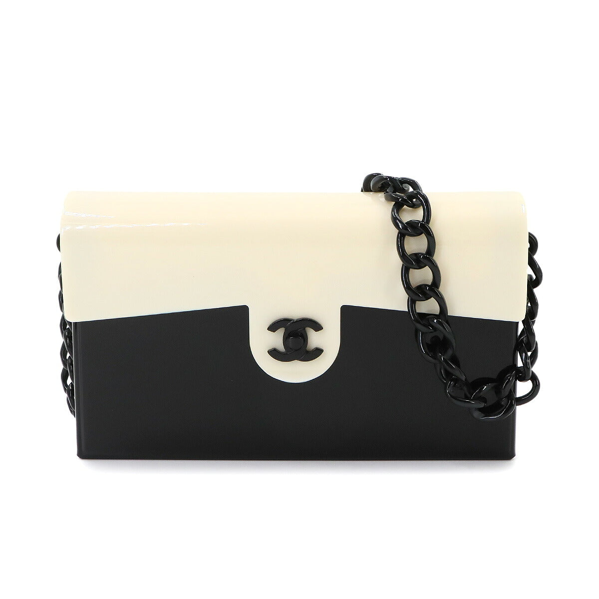 Chain Shoulder Bag Plastic Black White Vintage Purse