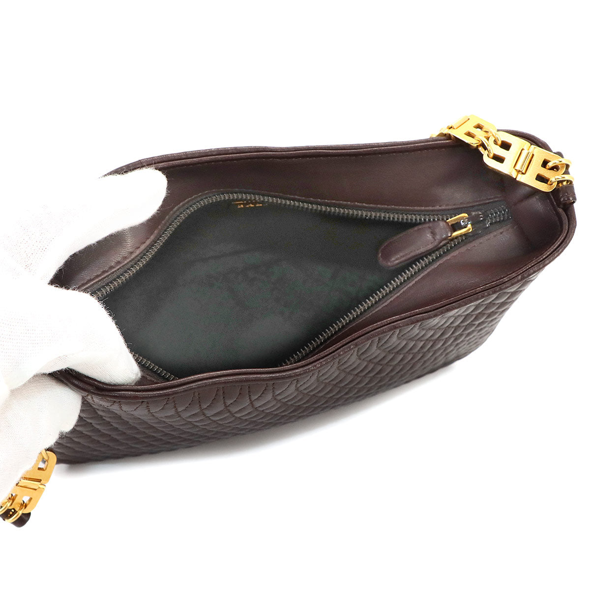 B Chain Shoulder Bag Leather Brown Purse