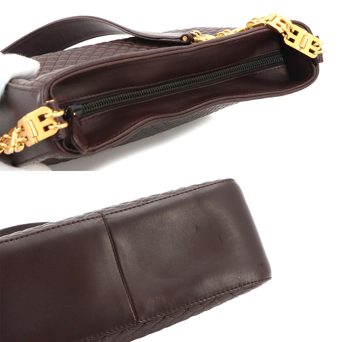 B Chain Shoulder Bag Leather Brown Purse