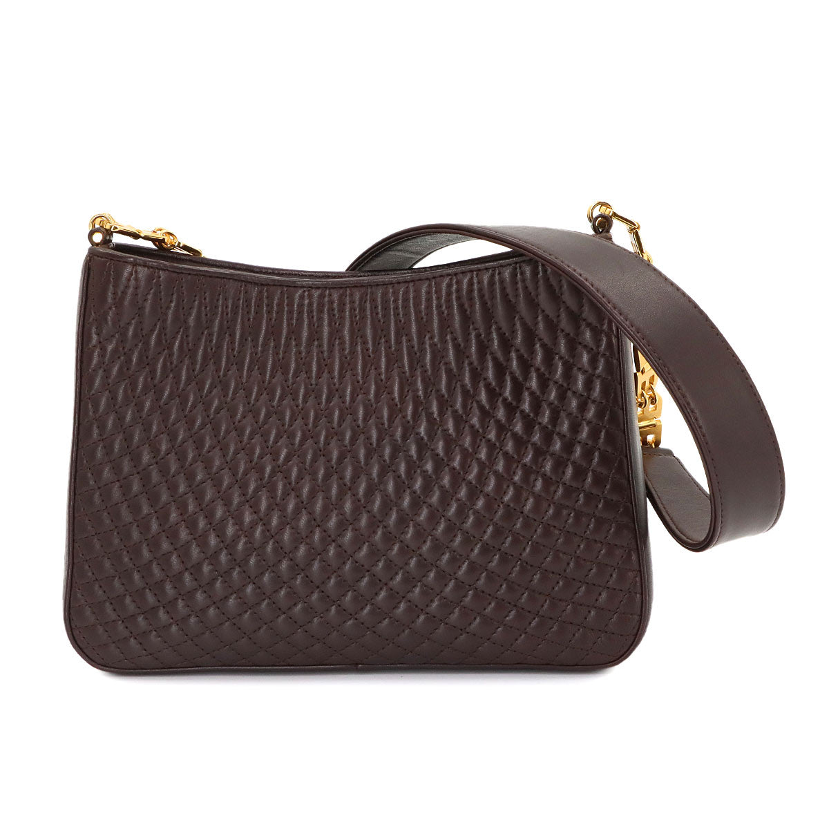 B Chain Shoulder Bag Leather Brown Purse