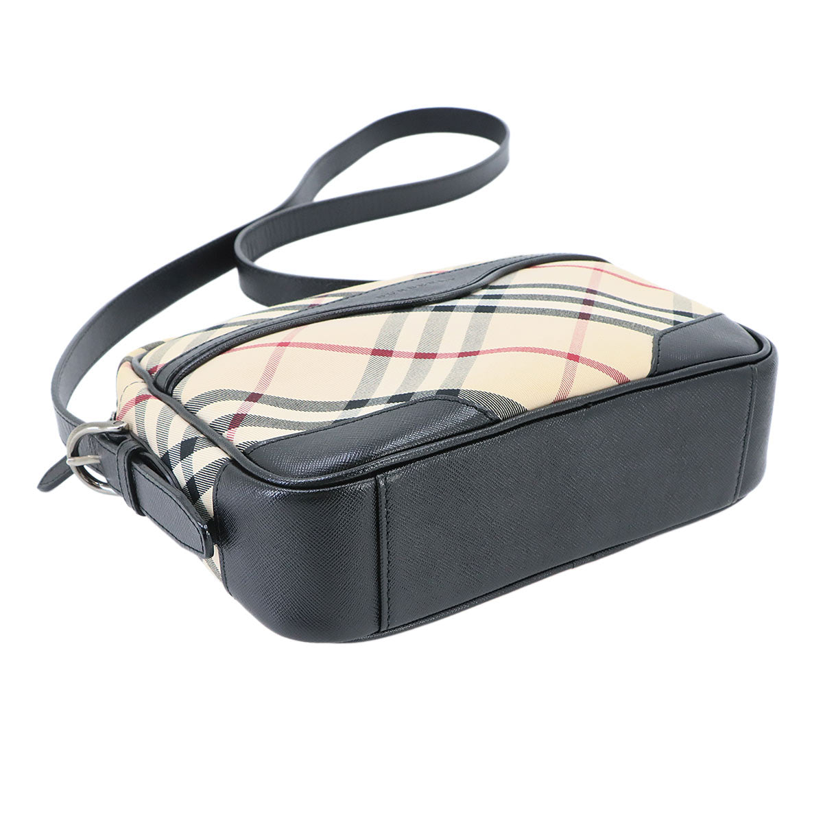Plaid Shoulder Bag Canvas Leather Beige Black Purse