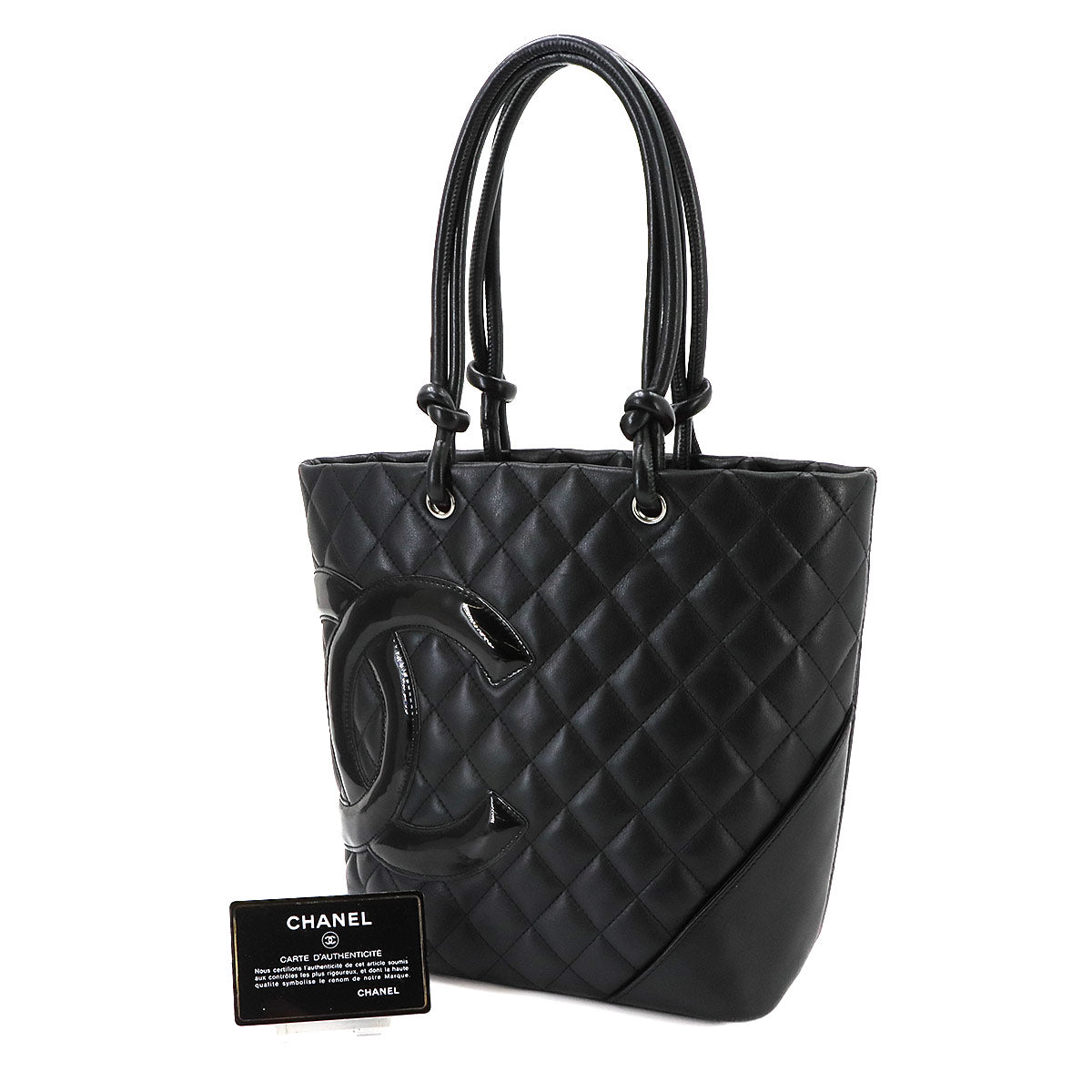 Cambon Line Medium Tote Bag Leather Enamel Black A25167 Purse