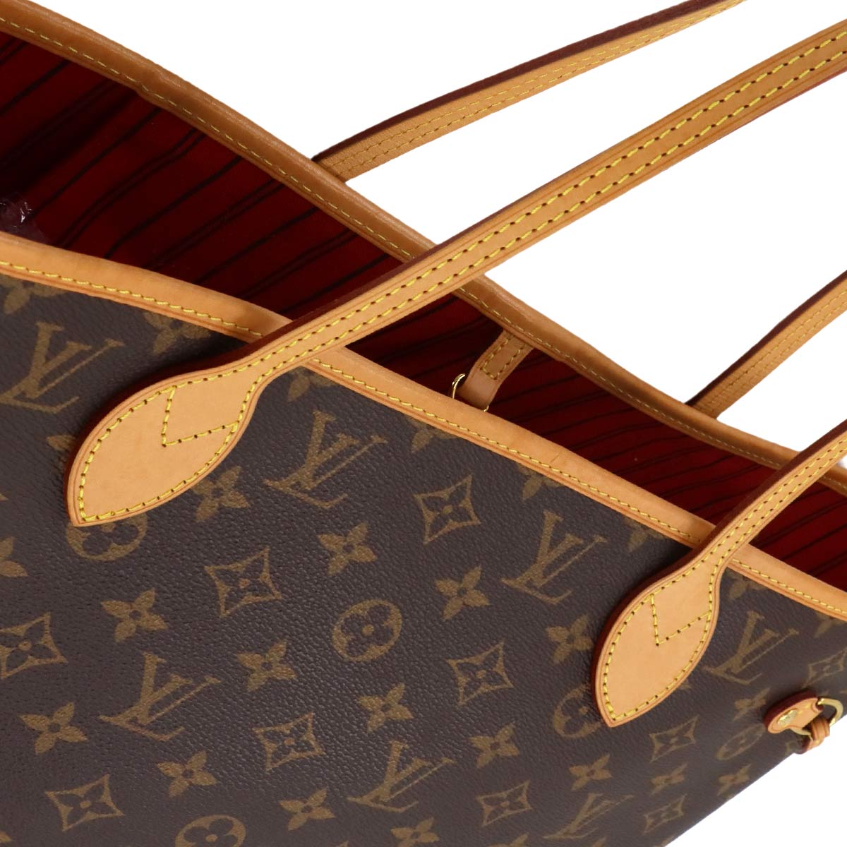 Monogram Neverfull MM Tote Bag Brown Cerise M46987