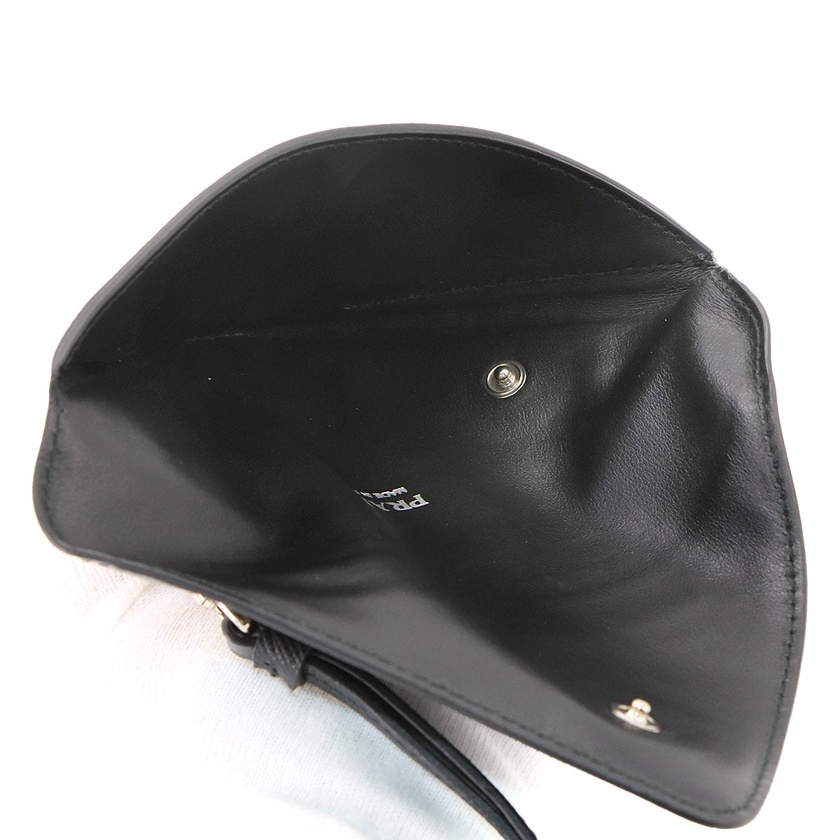 Triangle Pouch Saffiano Leather Black 1TL445 Purse