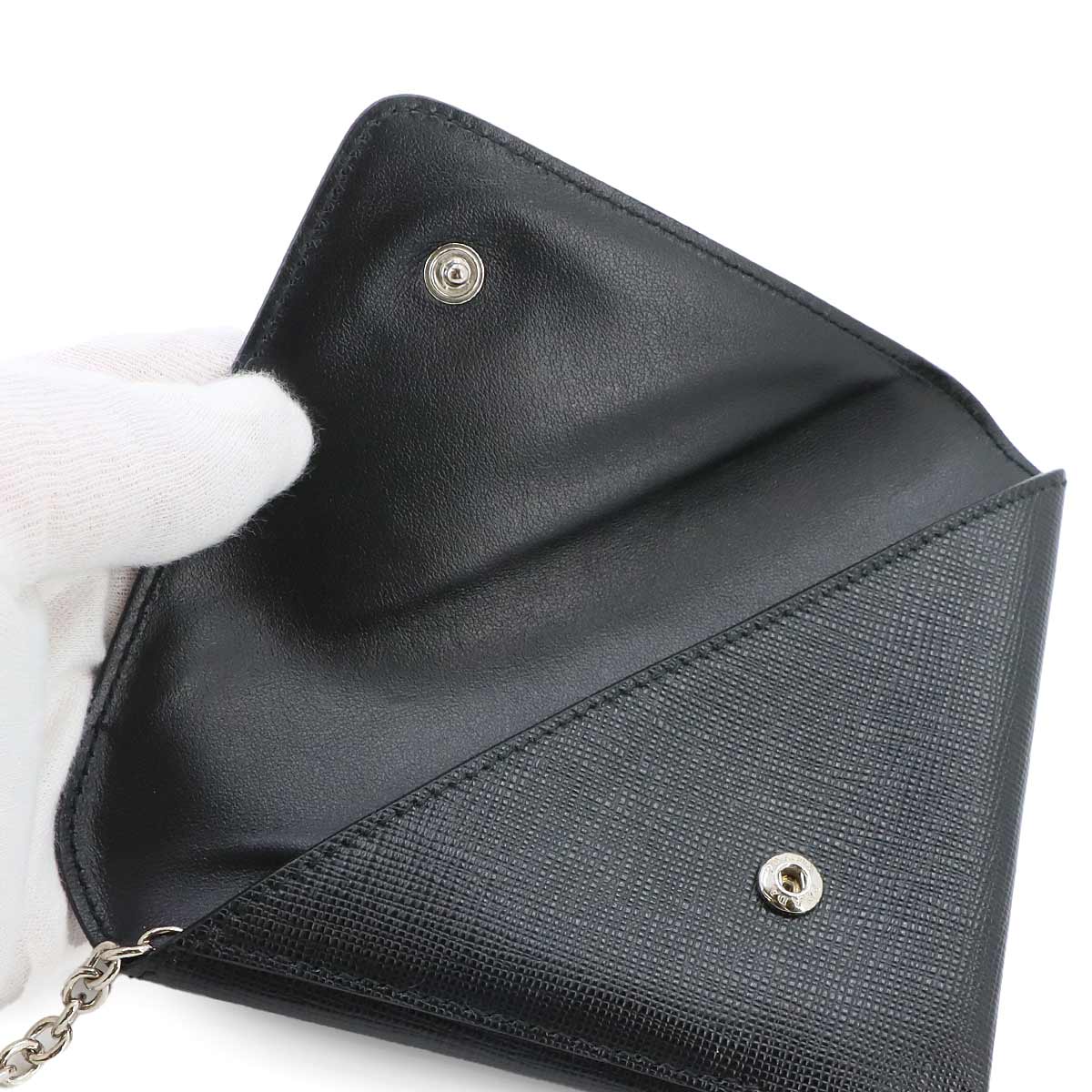 Triangle Pouch Saffiano Leather Black 1TL445 Purse