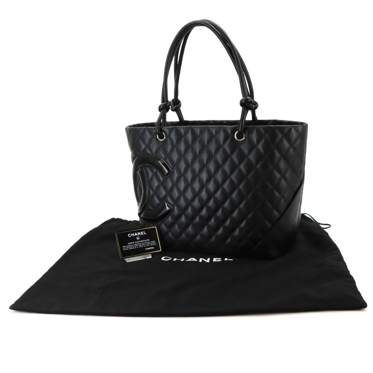 Cambon Line Large Tote Bag Leather Enamel Black A25169 Purse