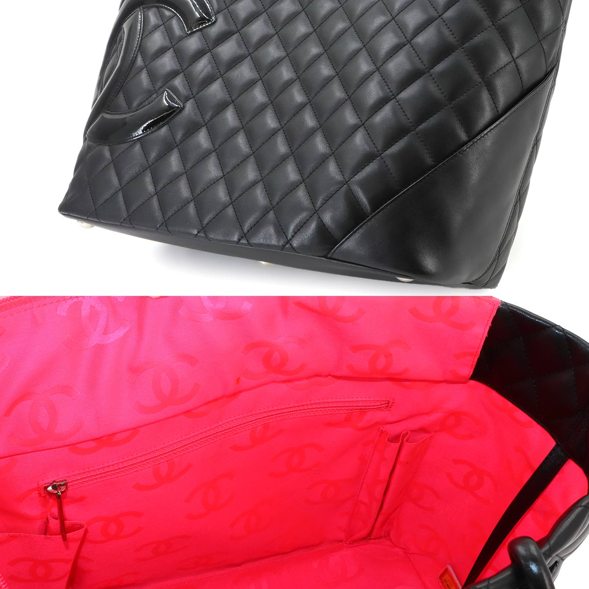 Cambon Line Large Tote Bag Leather Enamel Black A25169 Purse