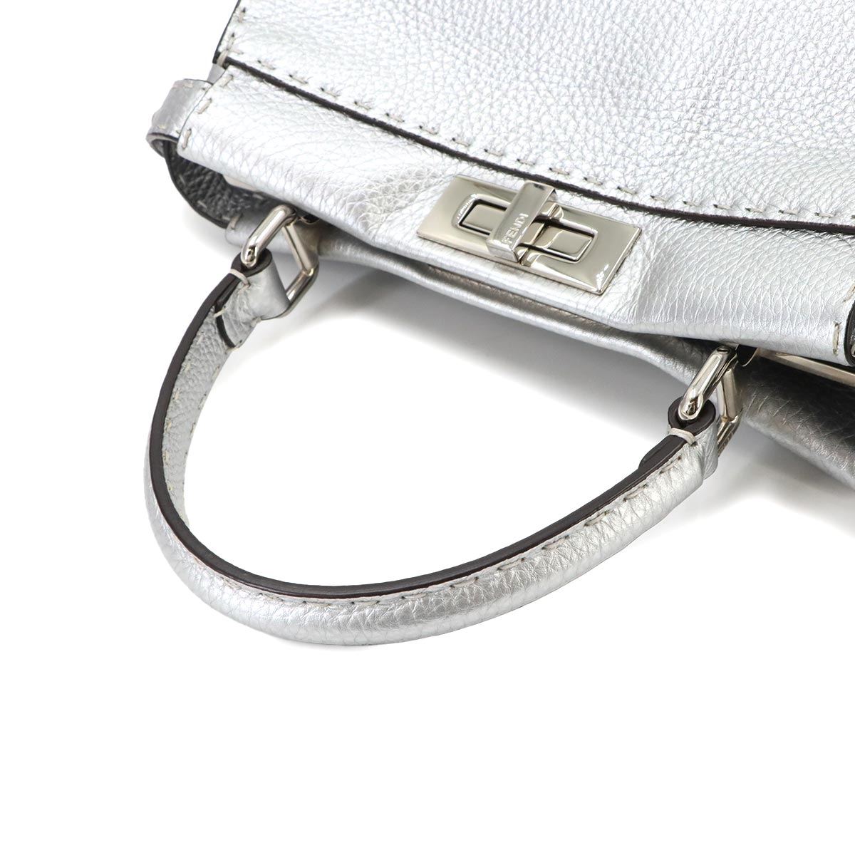 Selleria Peekaboo Regular 2way Hand Bag Leather Silver 8BN290