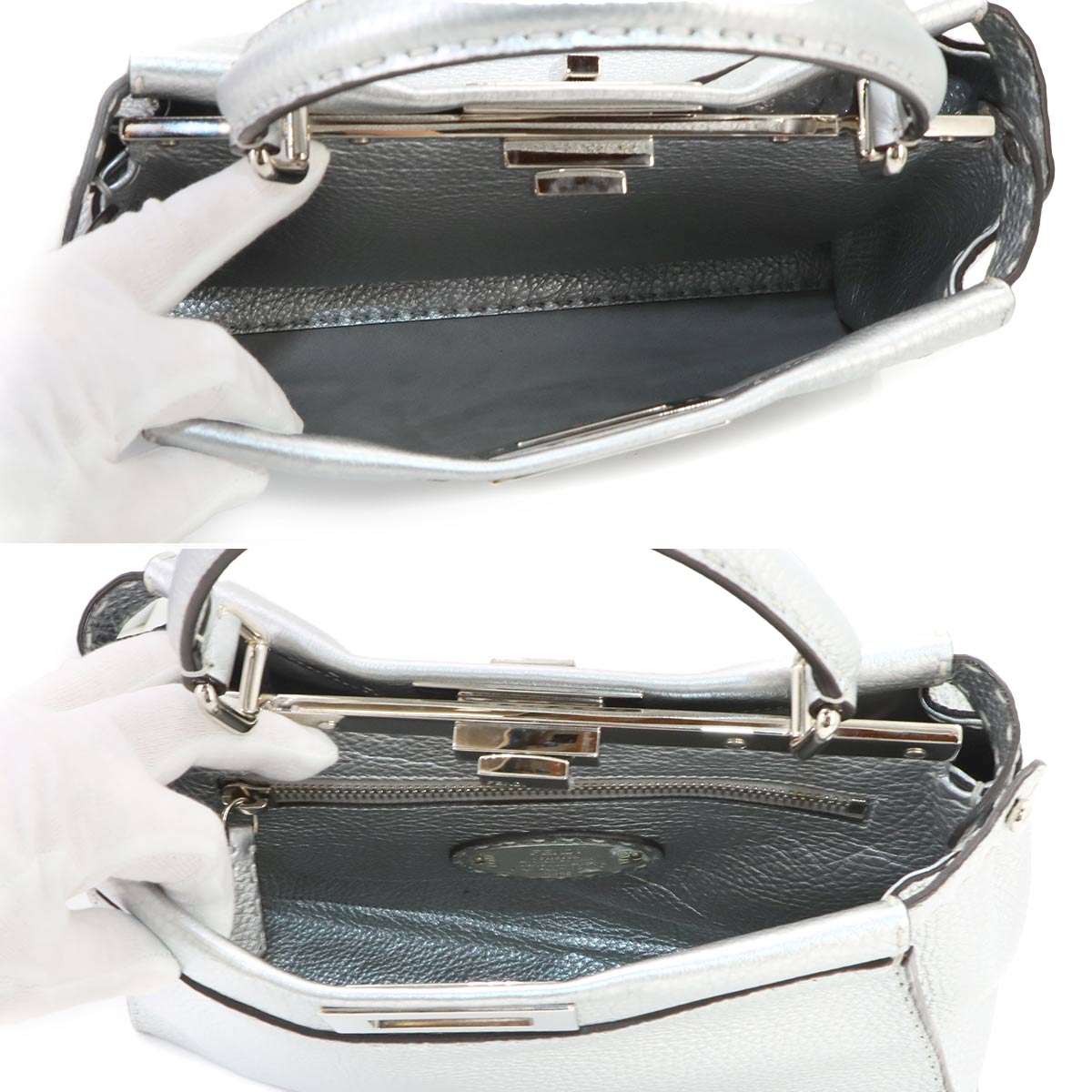 Selleria Peekaboo Regular 2way Hand Bag Leather Silver 8BN290