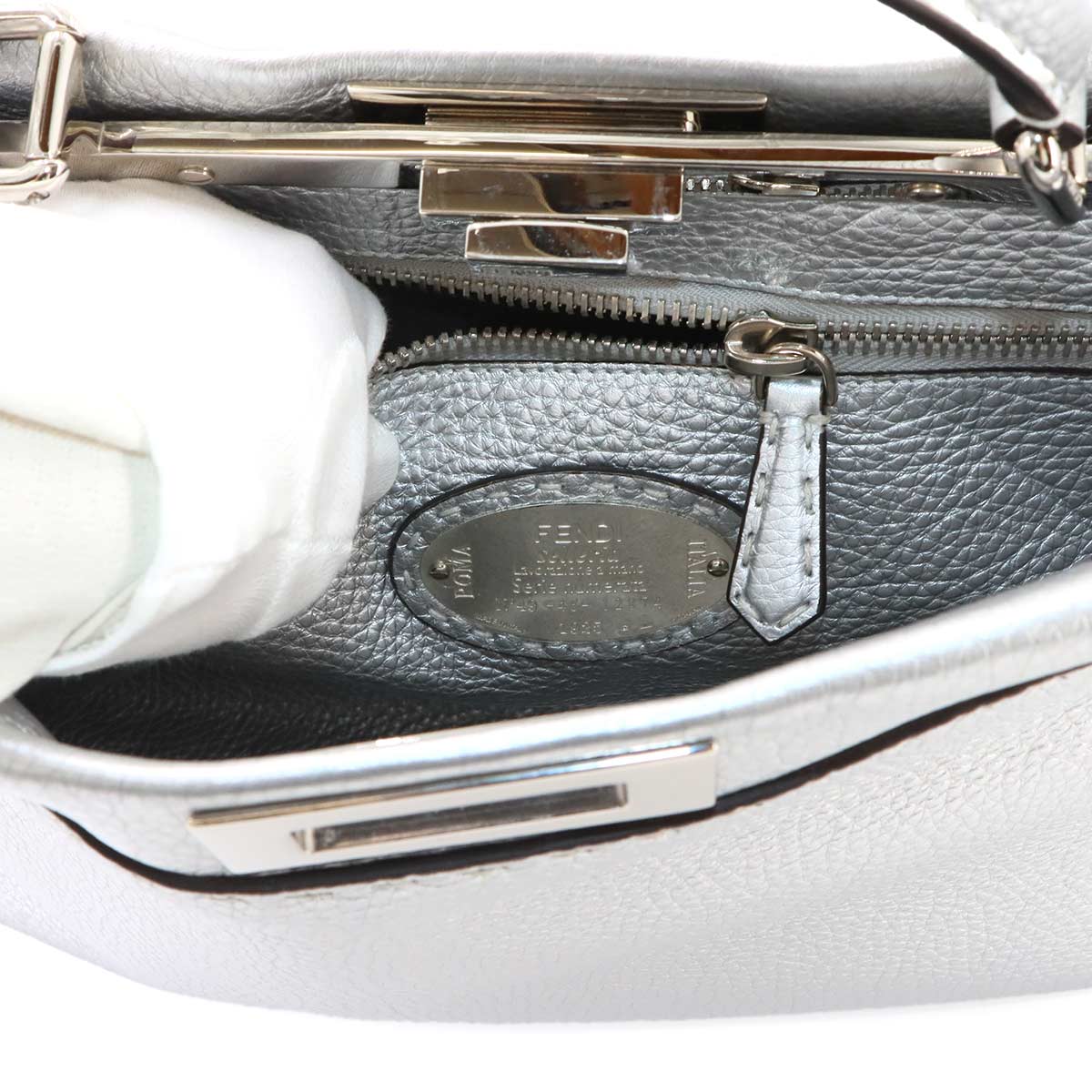 Selleria Peekaboo Regular 2way Hand Bag Leather Silver 8BN290