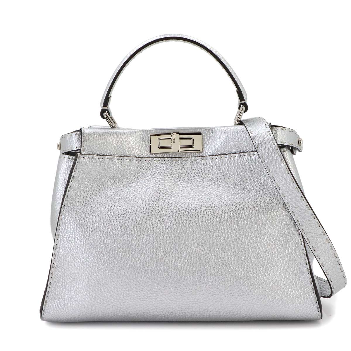 Selleria Peekaboo Regular 2way Hand Bag Leather Silver 8BN290