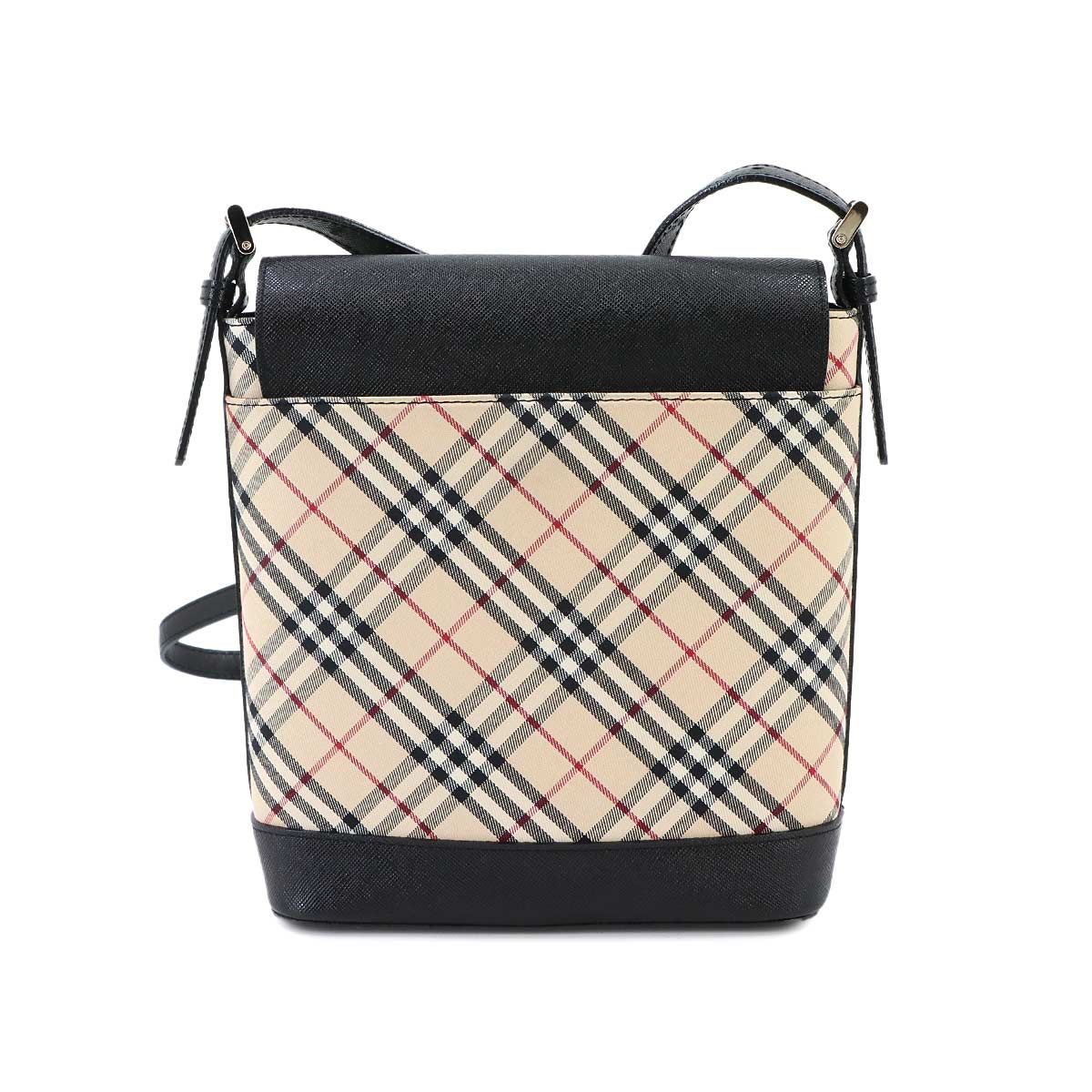 Plaid Shoulder Bag Canvas Leather Beige Black Purse