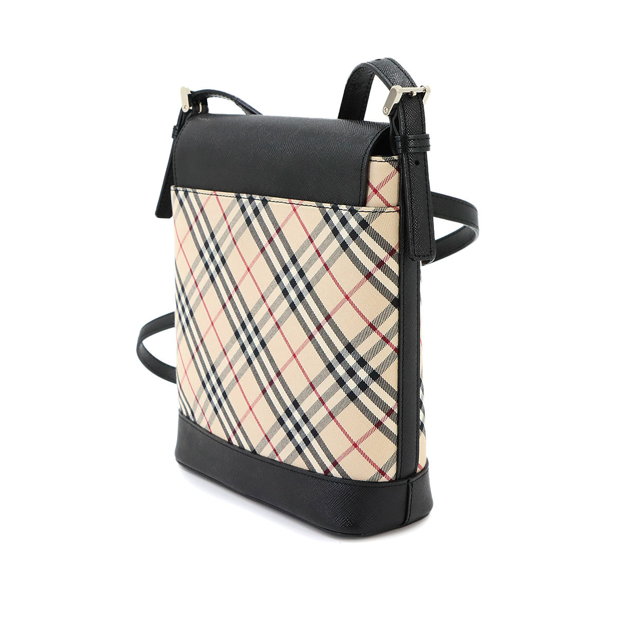 Plaid Shoulder Bag Canvas Leather Beige Black Purse
