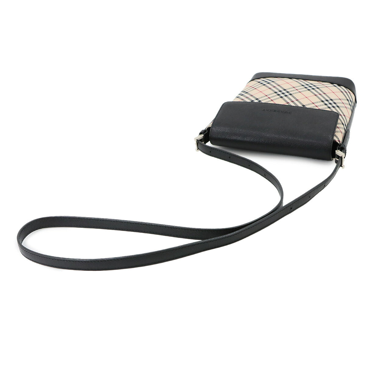 Plaid Shoulder Bag Canvas Leather Beige Black Purse