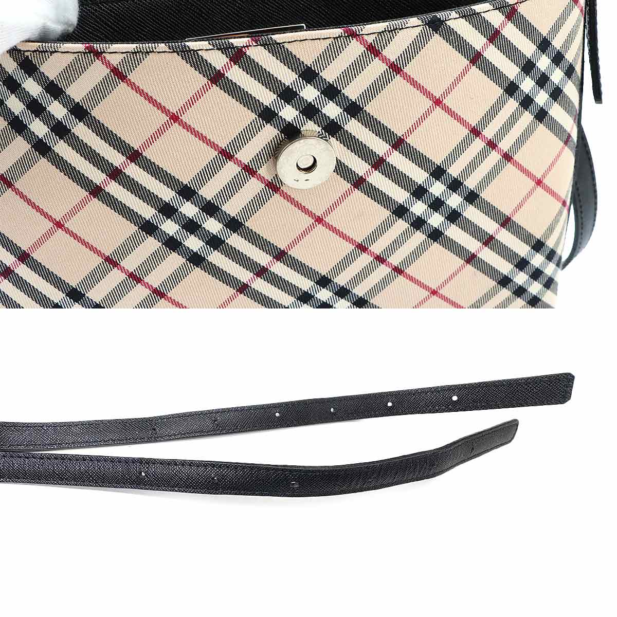 Plaid Shoulder Bag Canvas Leather Beige Black Purse