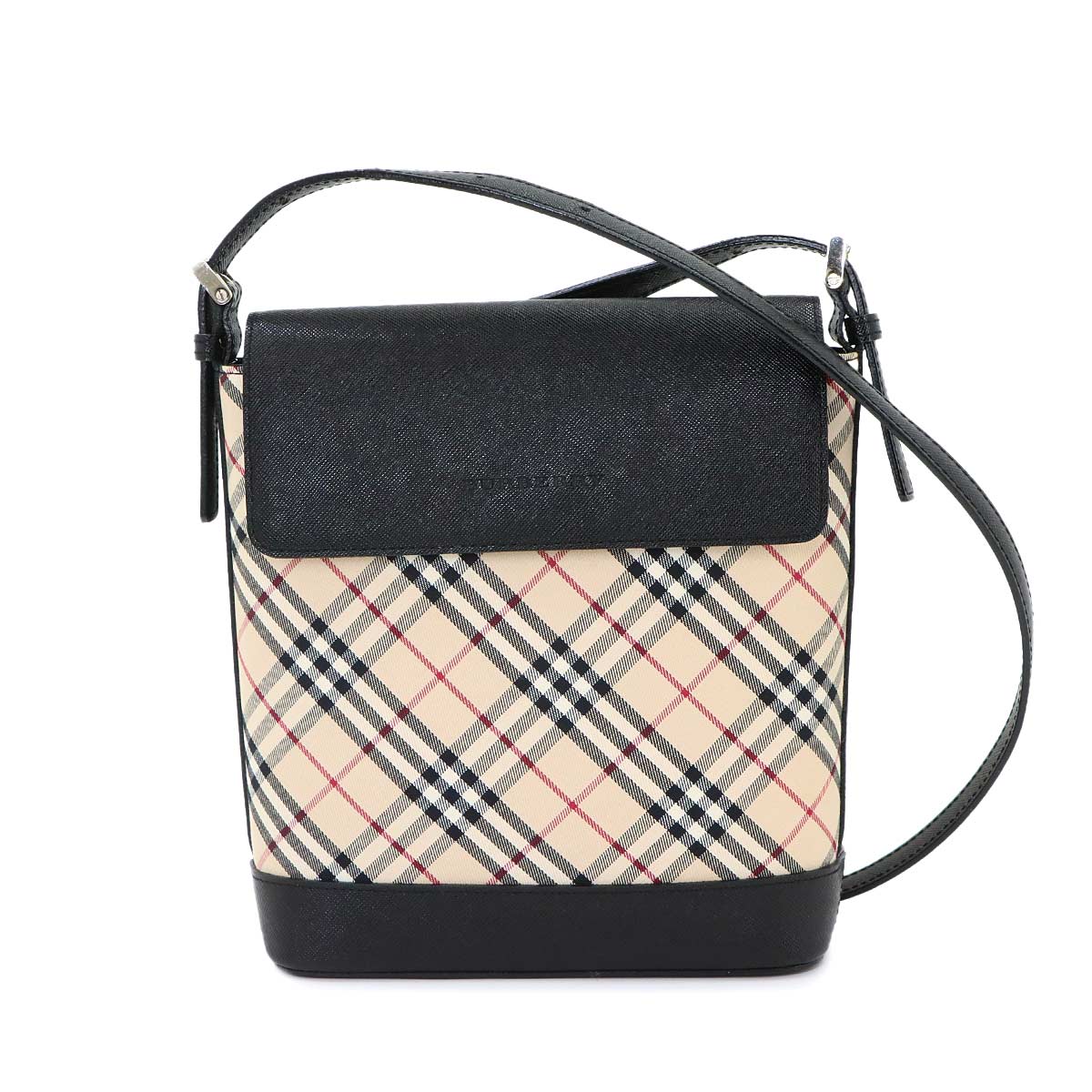 Plaid Shoulder Bag Canvas Leather Beige Black Purse