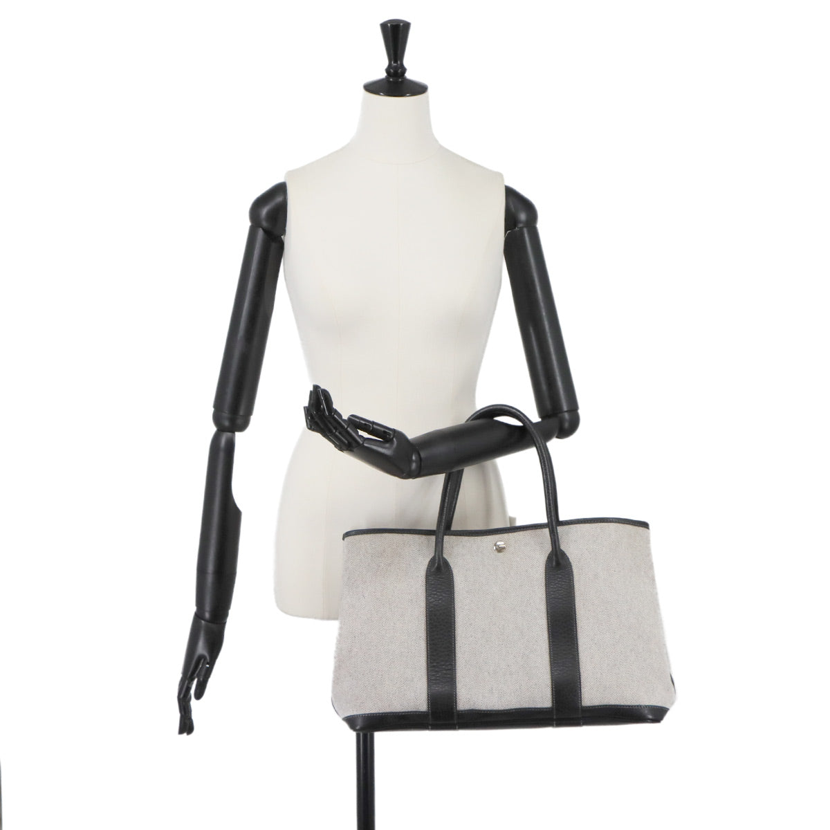 Garden Party PM Tote Bag Toile H Leather Black Gray