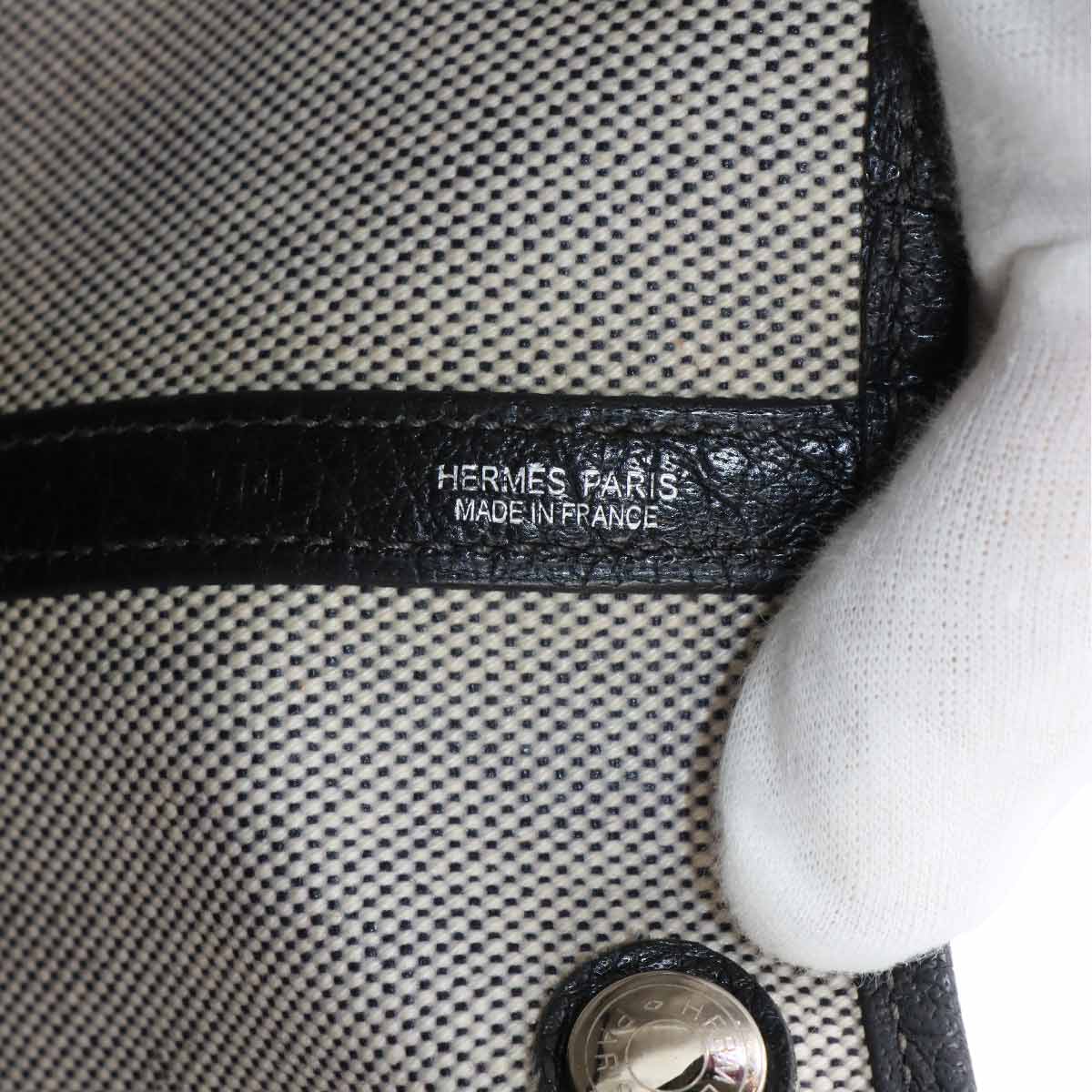 Garden Party PM Tote Bag Toile H Leather Black Gray