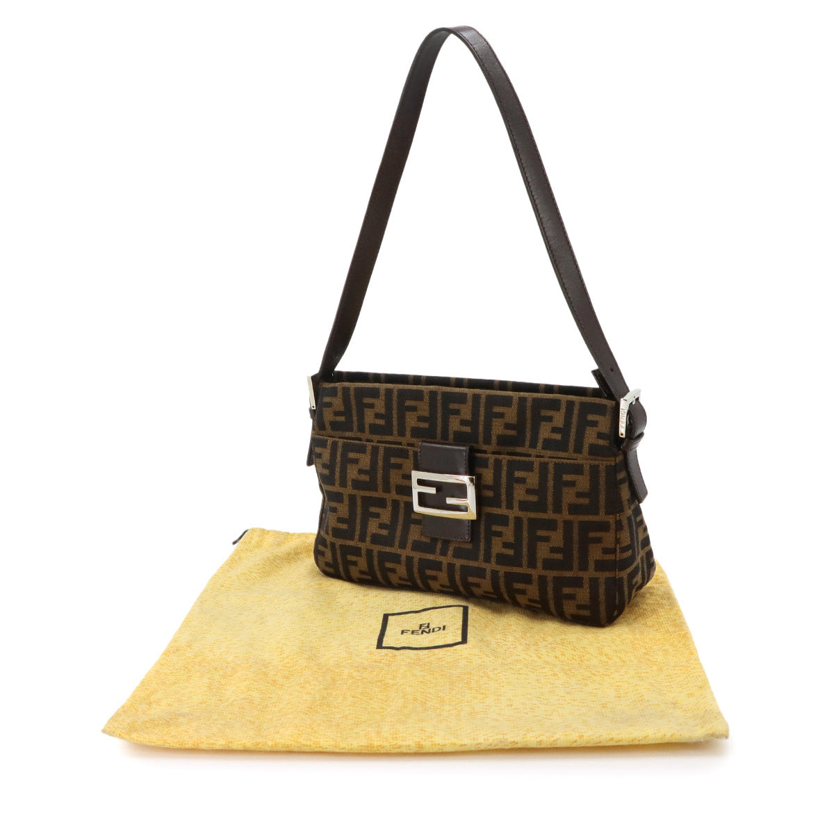 Zucca Shoulder Bag Canvas Leather Brown Black 26566 Purse
