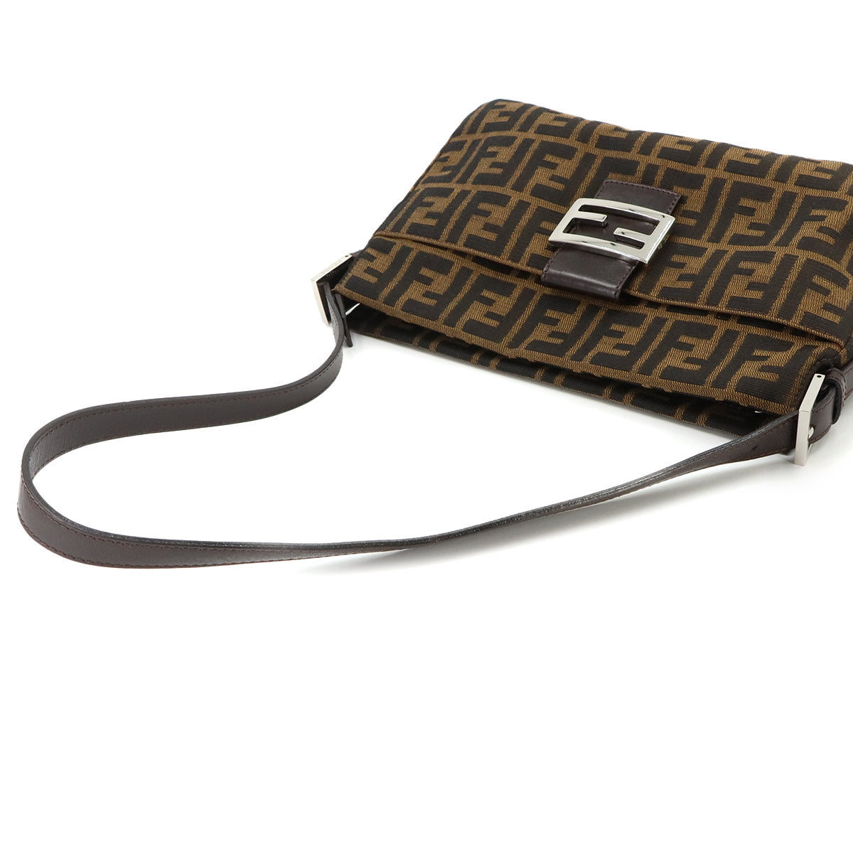 Zucca Shoulder Bag Canvas Leather Brown Black 26566 Purse