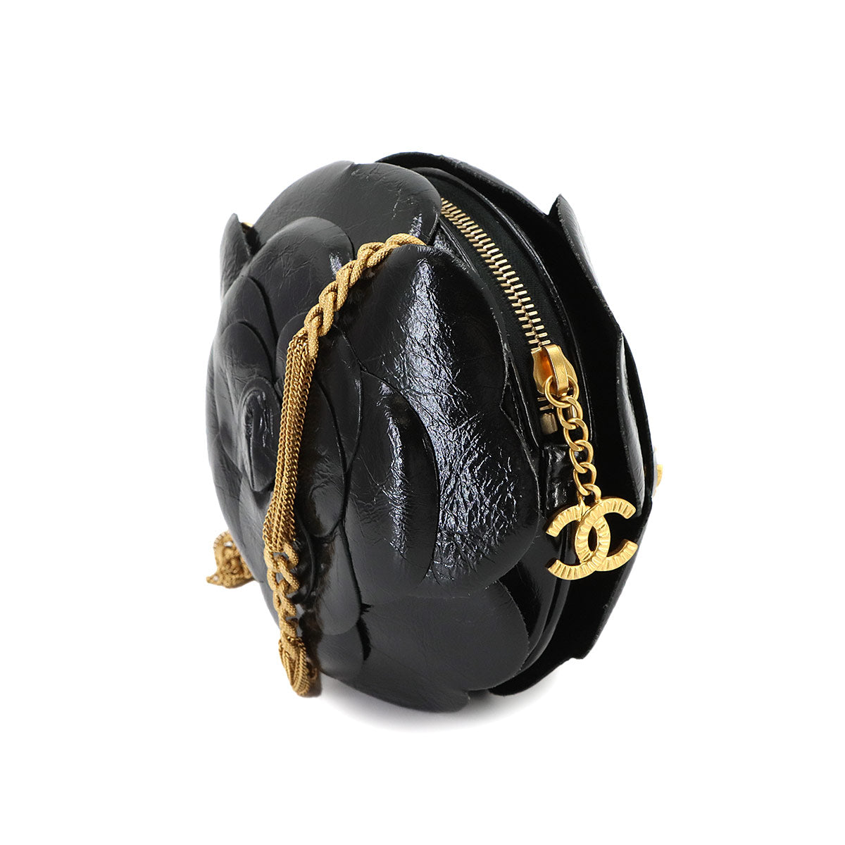 Camellia Chain Shoulder Bag Leather Black AS4445 Purse