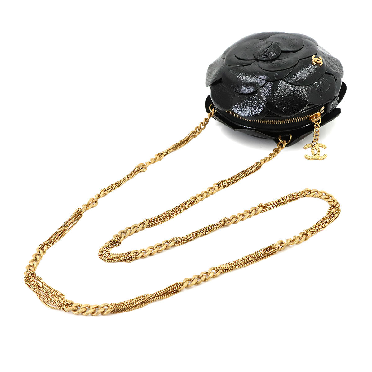 Camellia Chain Shoulder Bag Leather Black AS4445 Purse