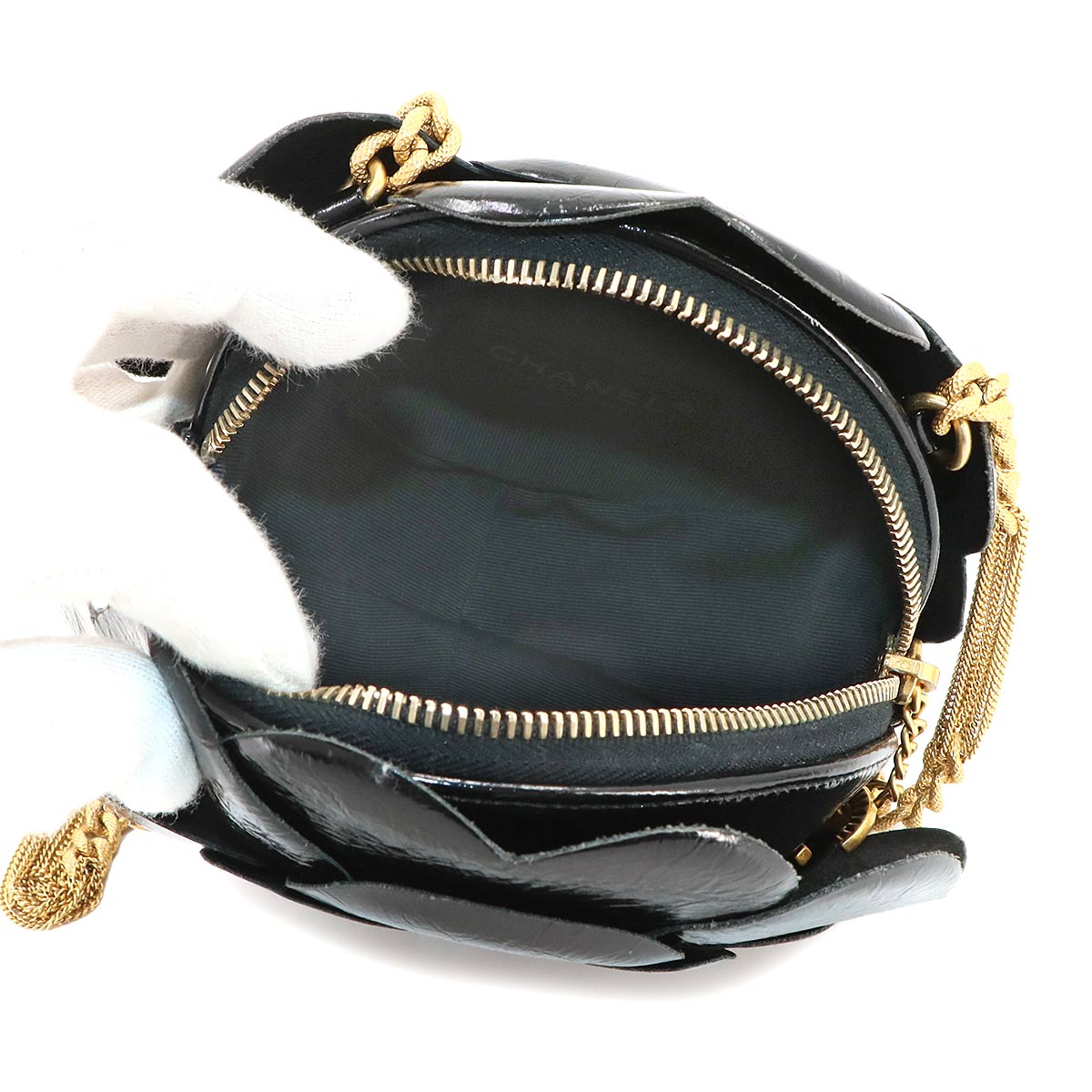 Camellia Chain Shoulder Bag Leather Black AS4445 Purse