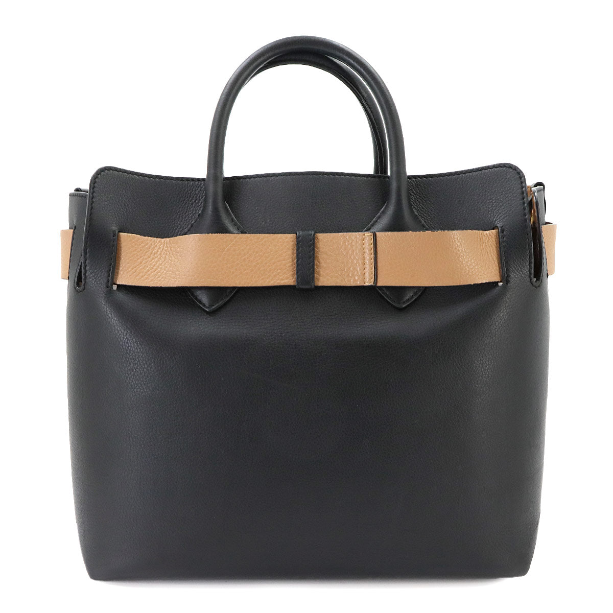 Belt Bag 2way Hand Shoulder Bag Leather Black Beige 4076723