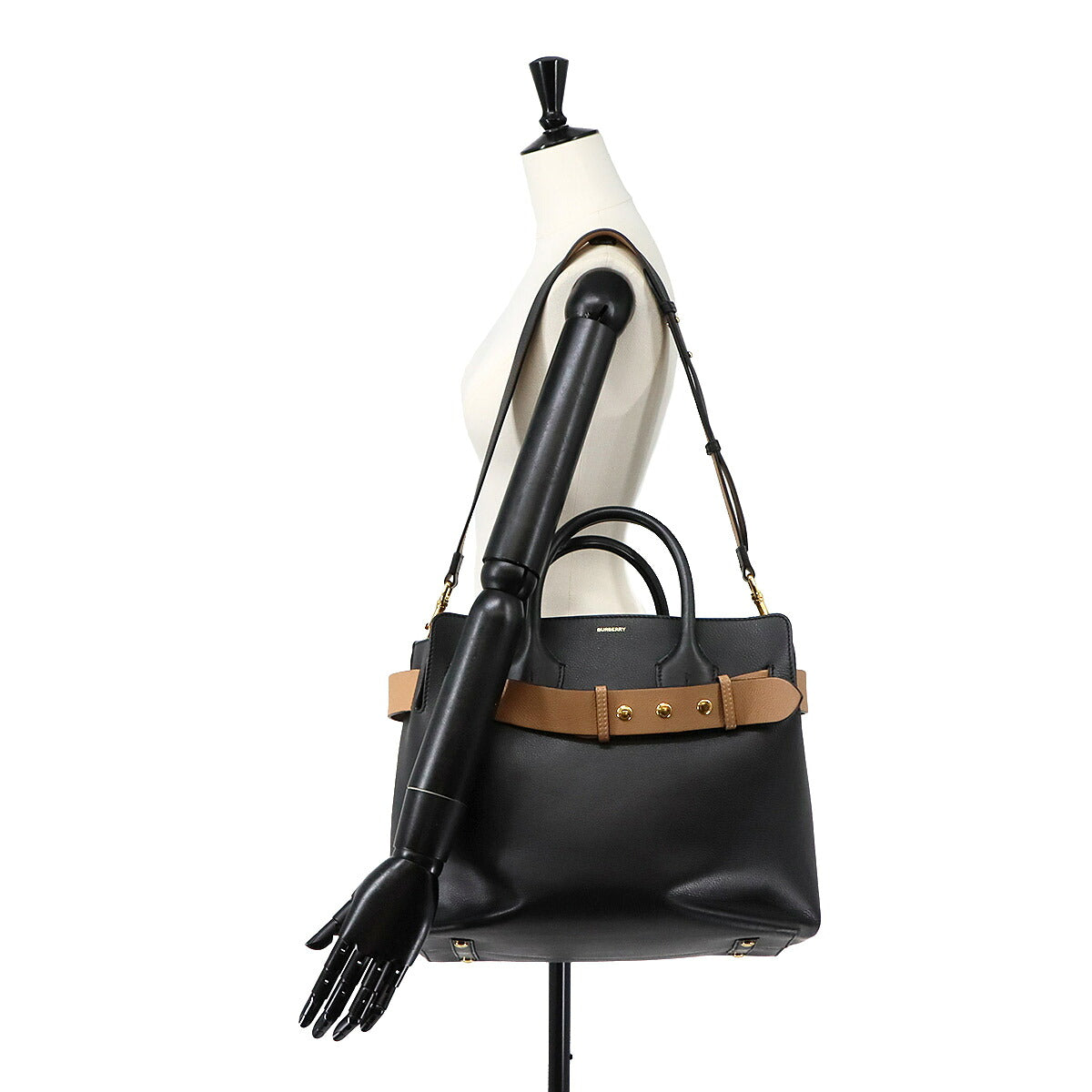 Belt Bag 2way Hand Shoulder Bag Leather Black Beige 4076723