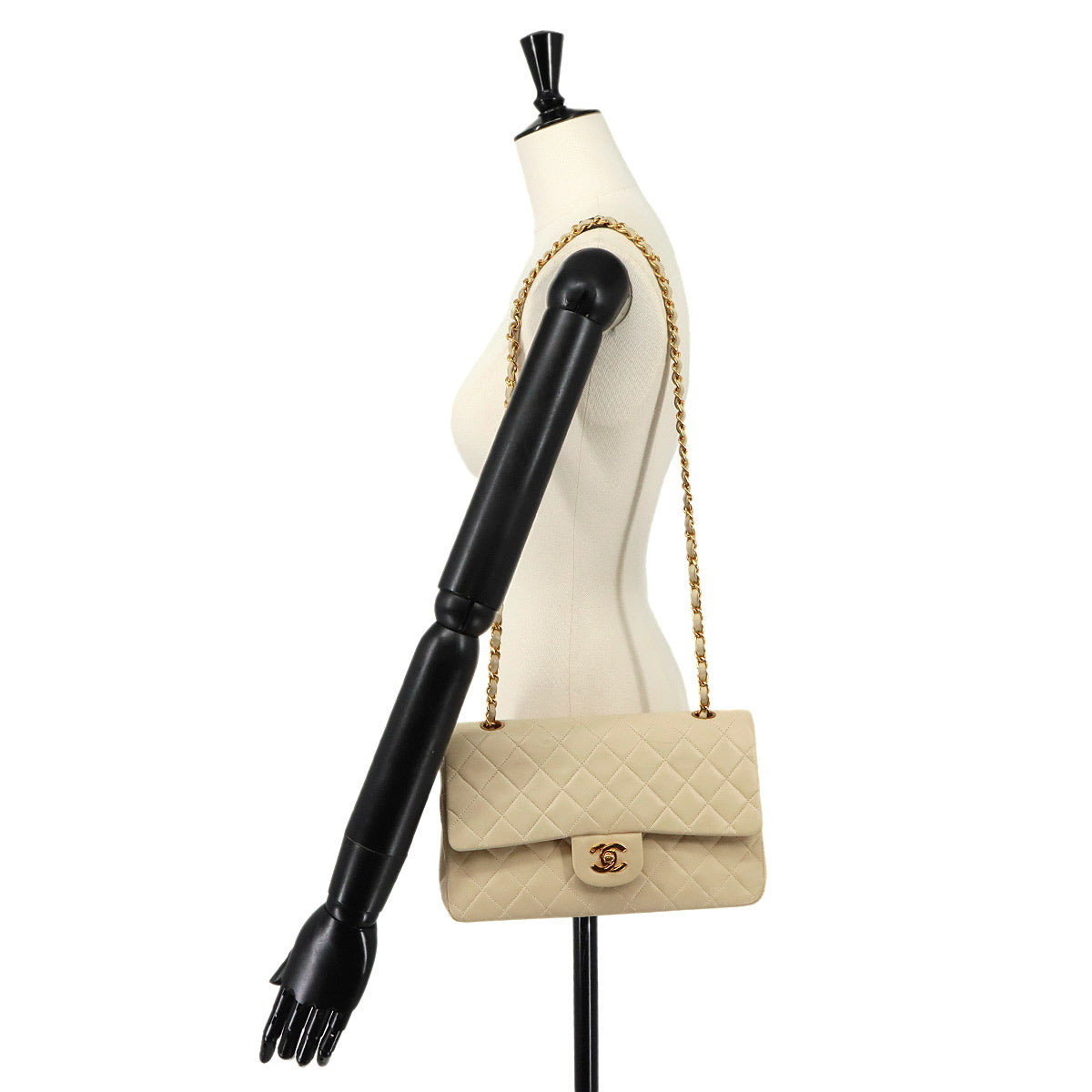 Matelasse 25 Chain Shoulder Bag Leather Beige A01112