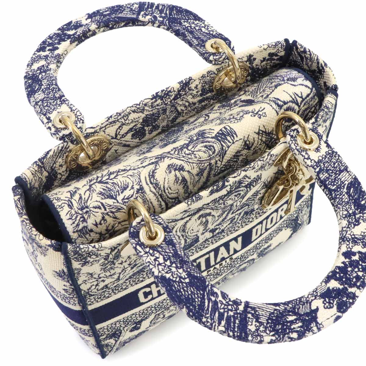 LADY D-LITE Hand Shoulder Bag Canvas White Blue