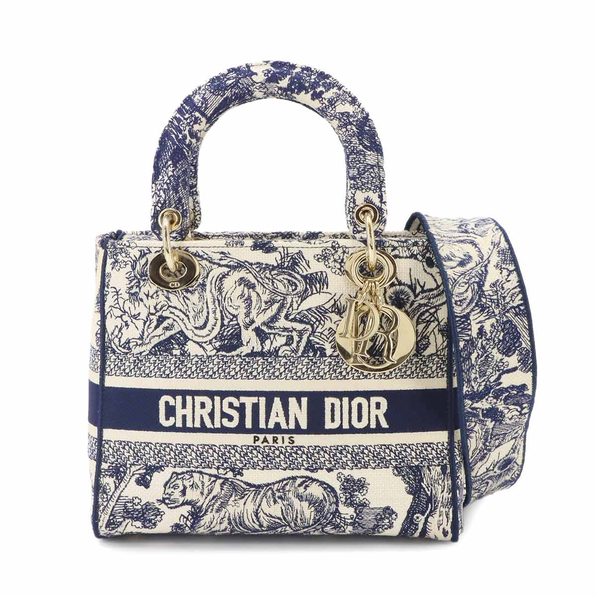 LADY D-LITE Hand Shoulder Bag Canvas White Blue