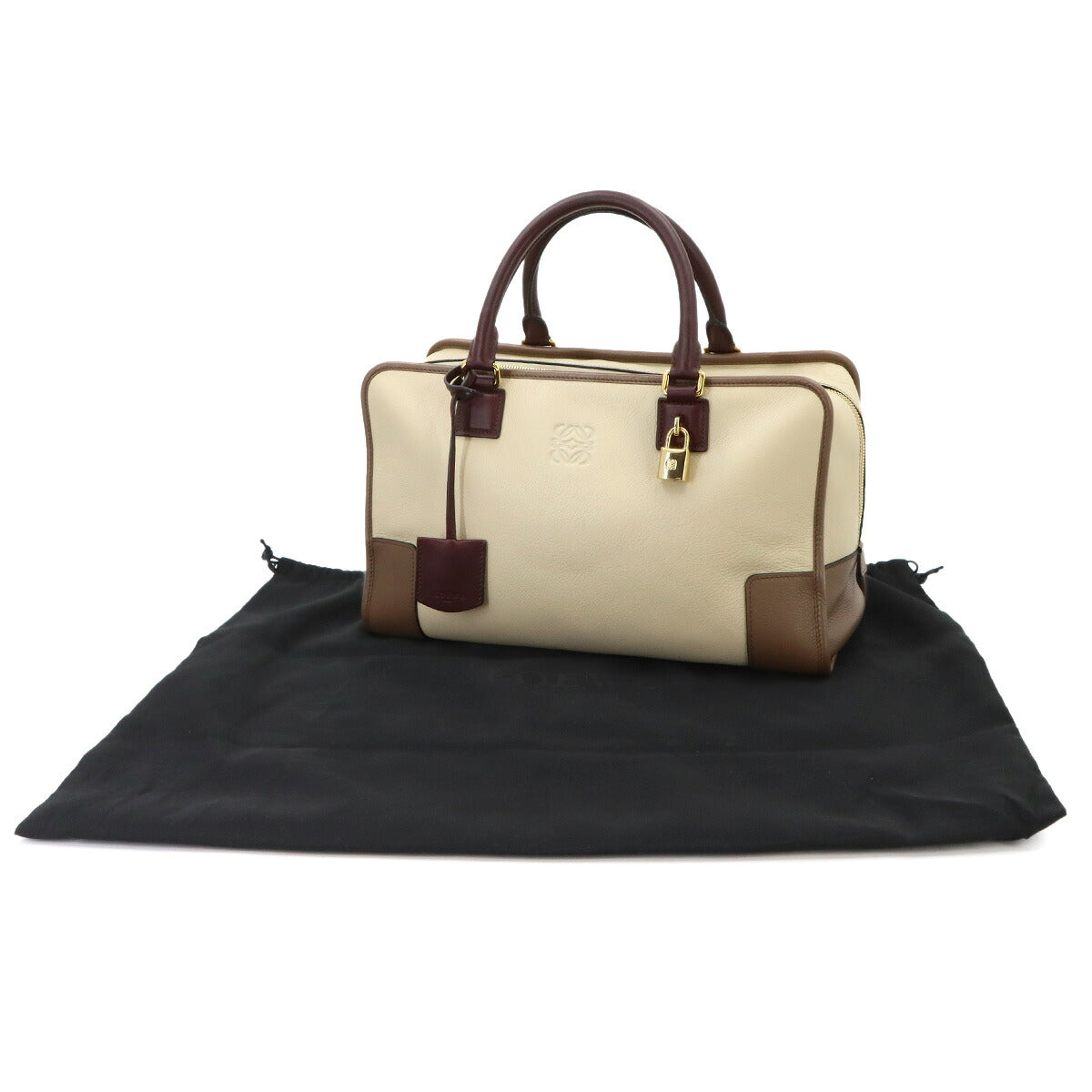 Amazona 36 Hand Bag Leather Beige Brown Bordeaux Purse