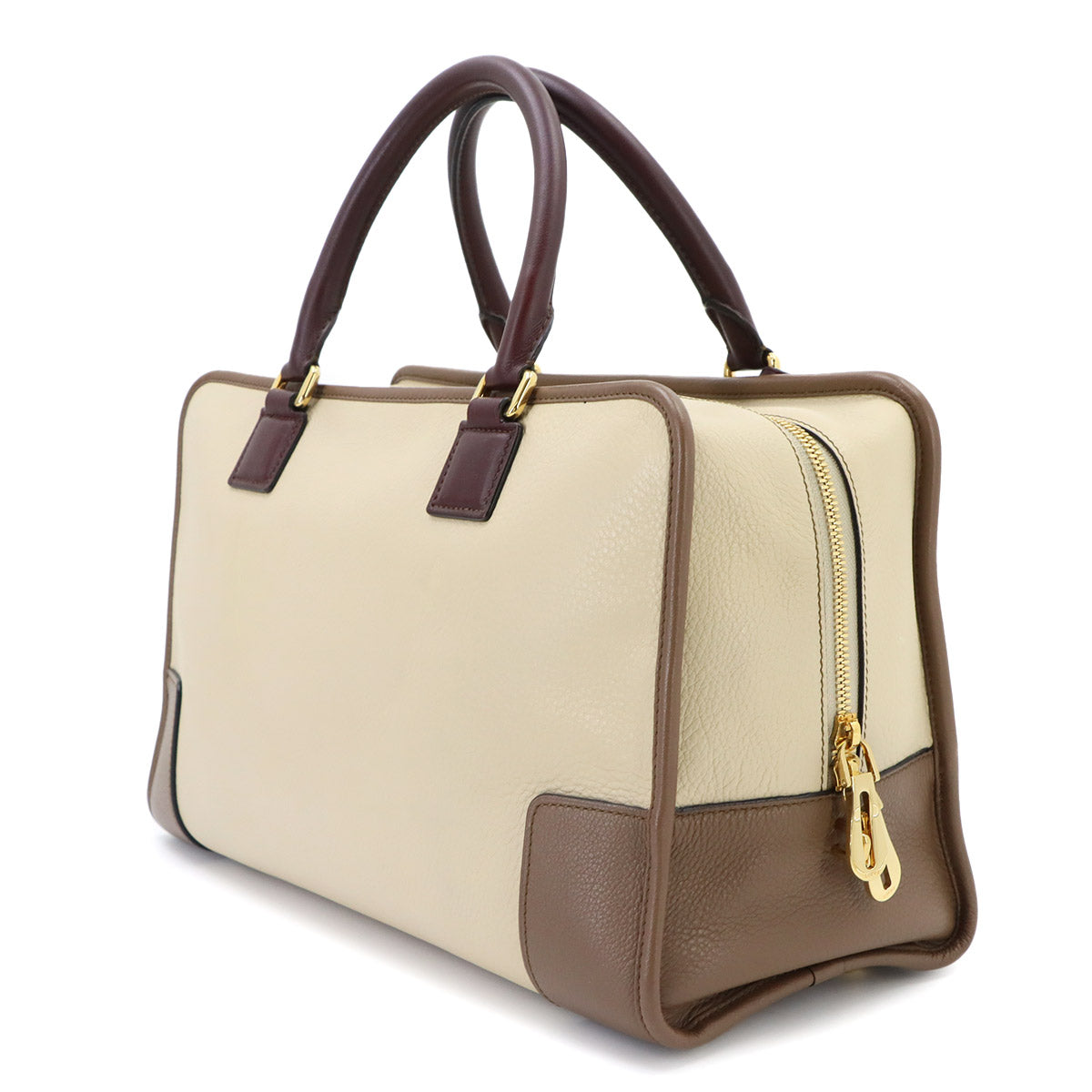 Amazona 36 Hand Bag Leather Beige Brown Bordeaux Purse