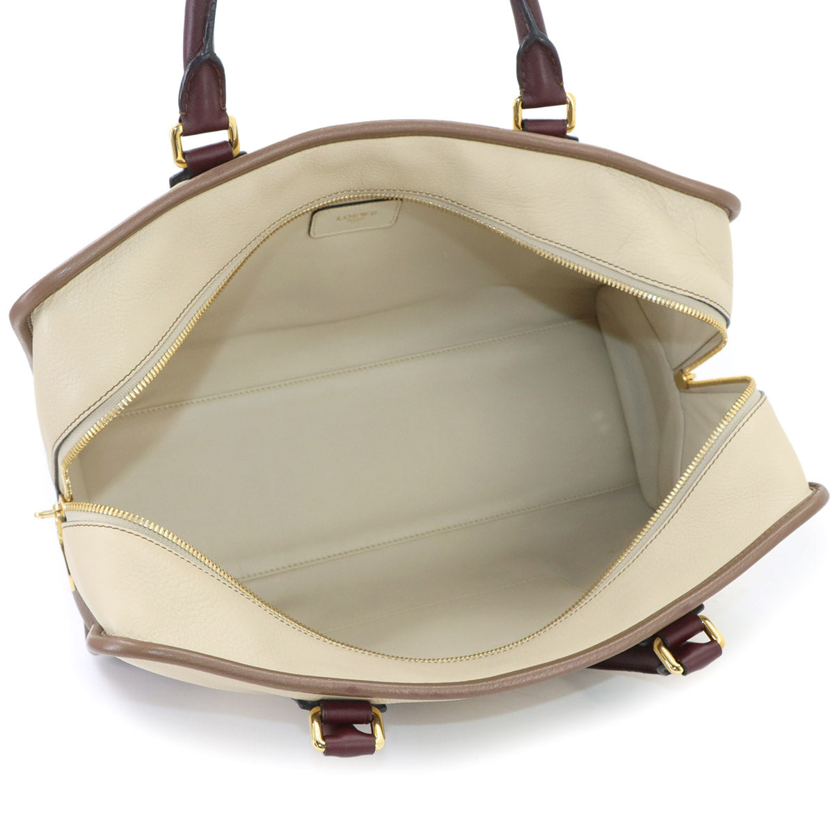 Amazona 36 Hand Bag Leather Beige Brown Bordeaux Purse