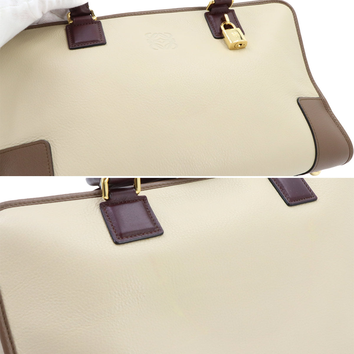 Amazona 36 Hand Bag Leather Beige Brown Bordeaux Purse