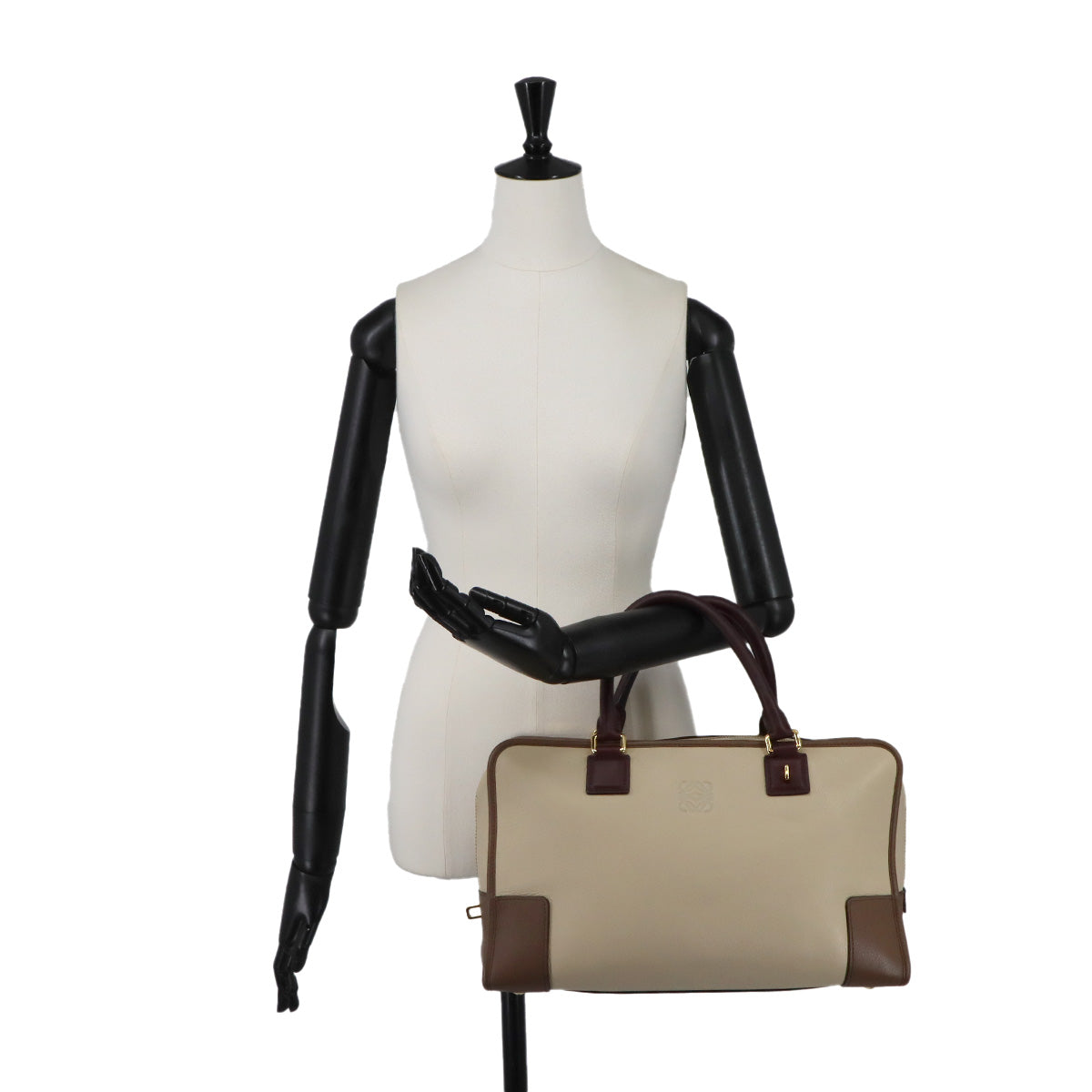 Amazona 36 Hand Bag Leather Beige Brown Bordeaux Purse