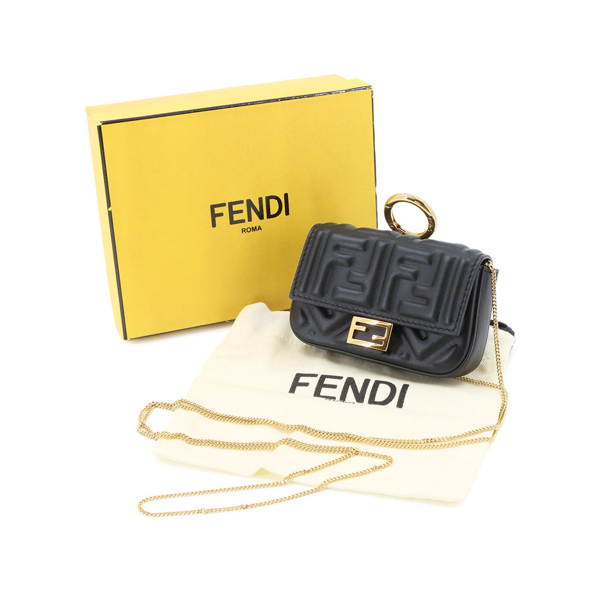 Nano Baguette Mini Chain Shoulder Bag Charm Black 7AR844
