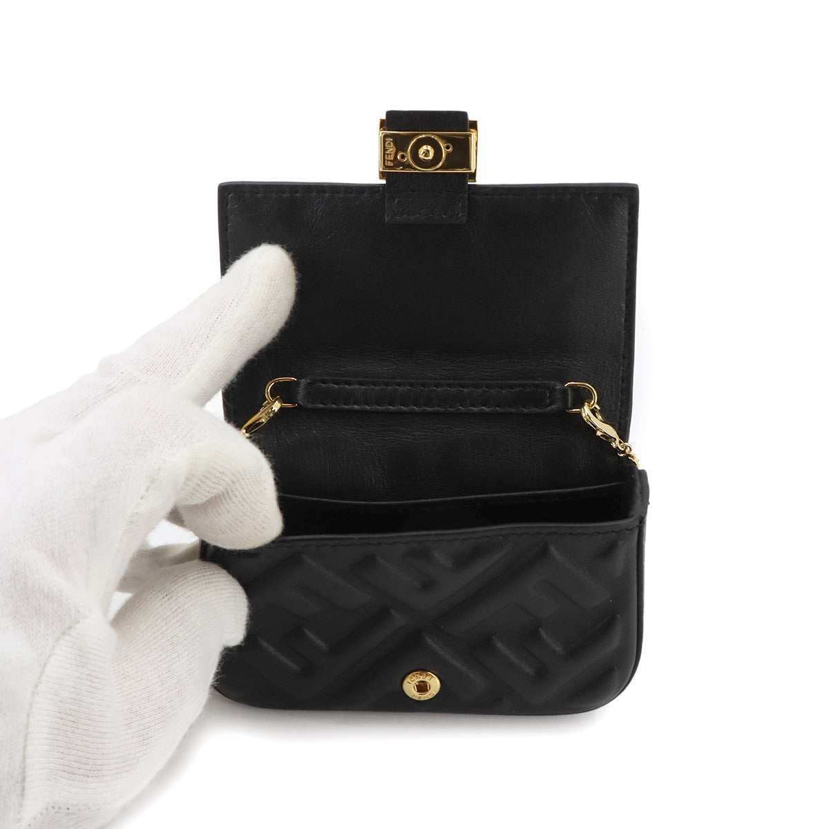Nano Baguette Mini Chain Shoulder Bag Charm Black 7AR844