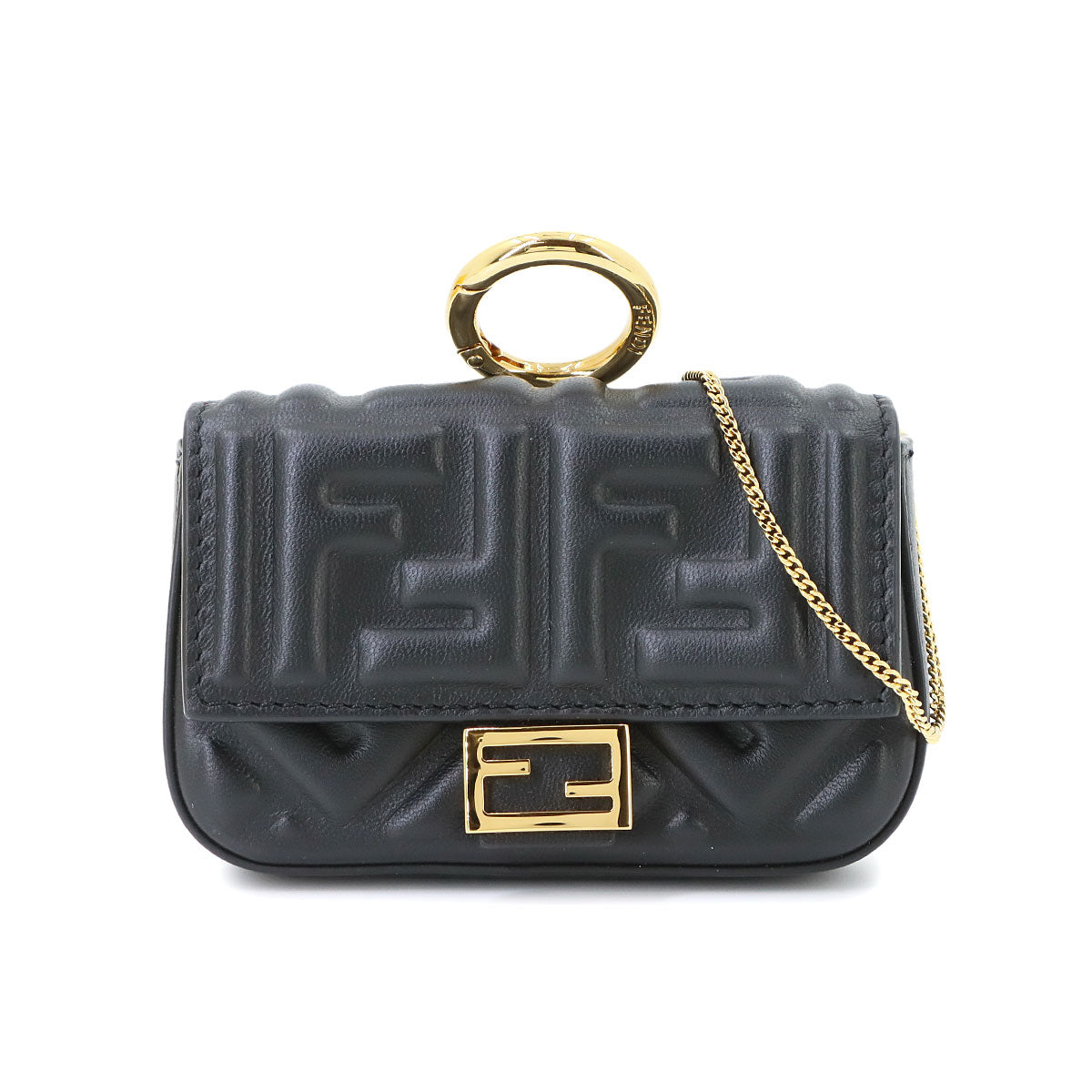 Nano Baguette Mini Chain Shoulder Bag Charm Black 7AR844