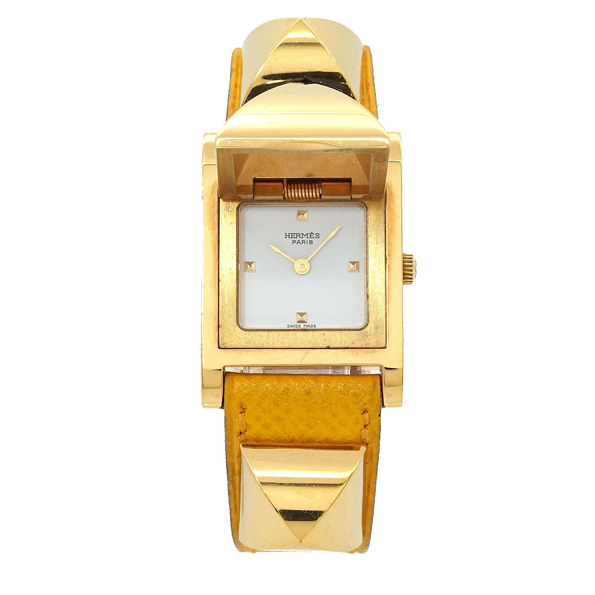 Medor Vintage pyramid Gold studs Quartz White Dial Ladies