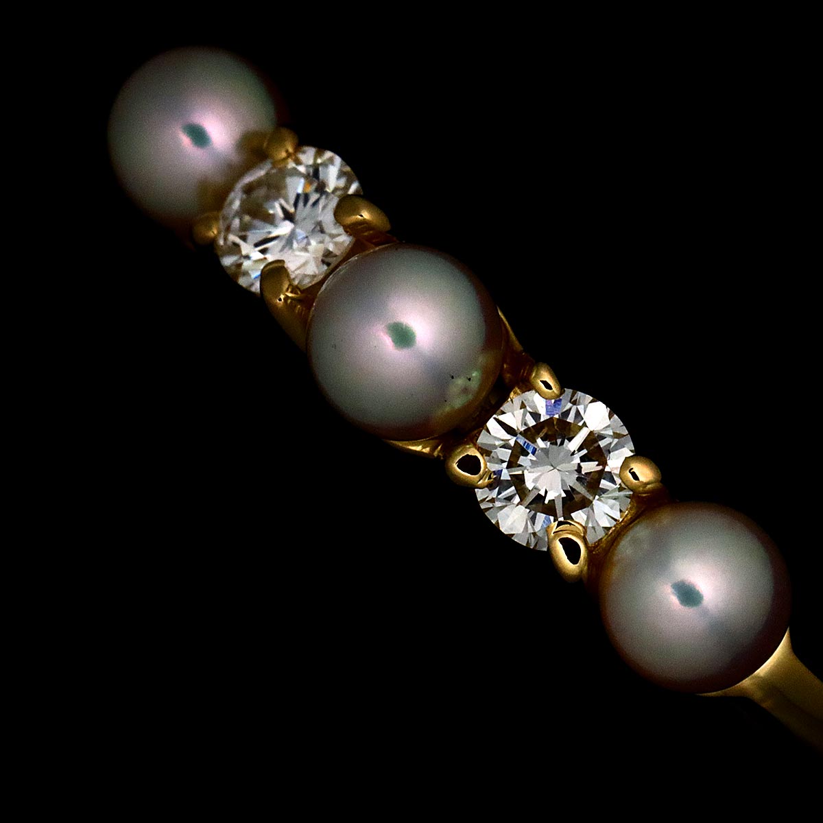 Akoya Pearl Diamond Ring 14K YG 585 Size5.25(US)