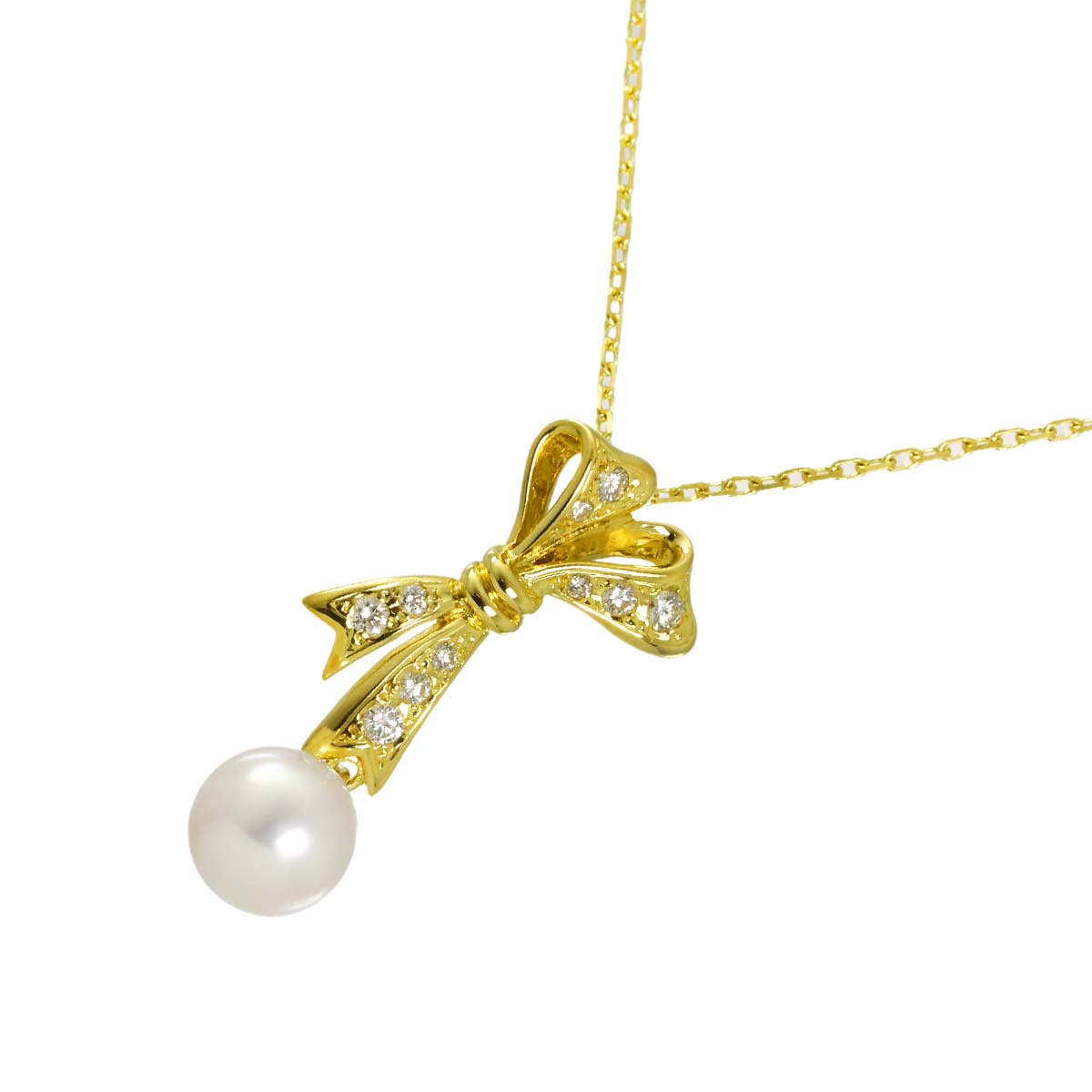 Akoya Pearl 7.6mm Diamond Necklace 18K Yellow Gold 750
